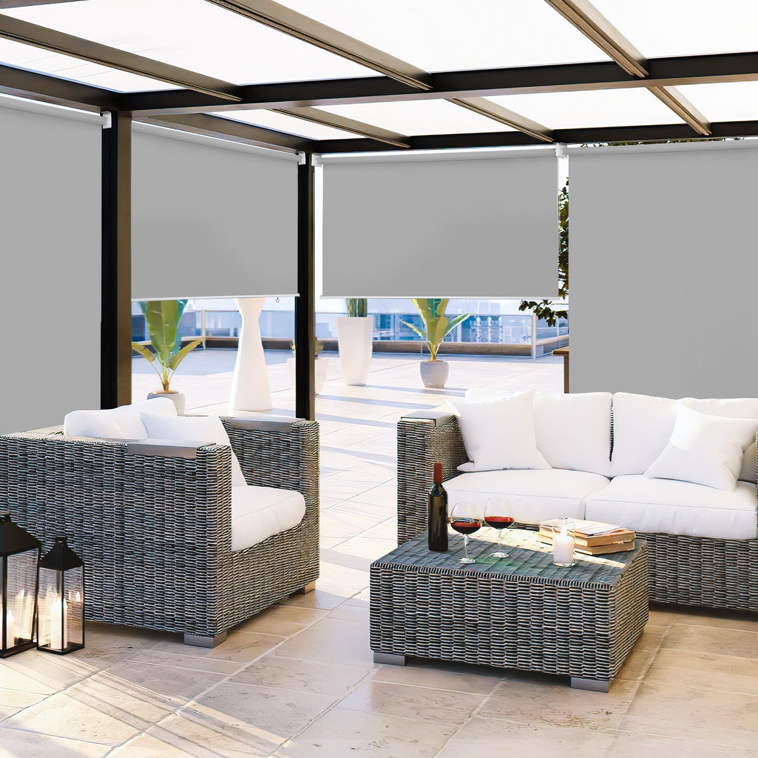 Roleta Pionowa Zewnętrzna 100x240 cm na Balkon i Taras Ochrona Przeciwsłoneczna Wodoodporna 80% Jasnoszary