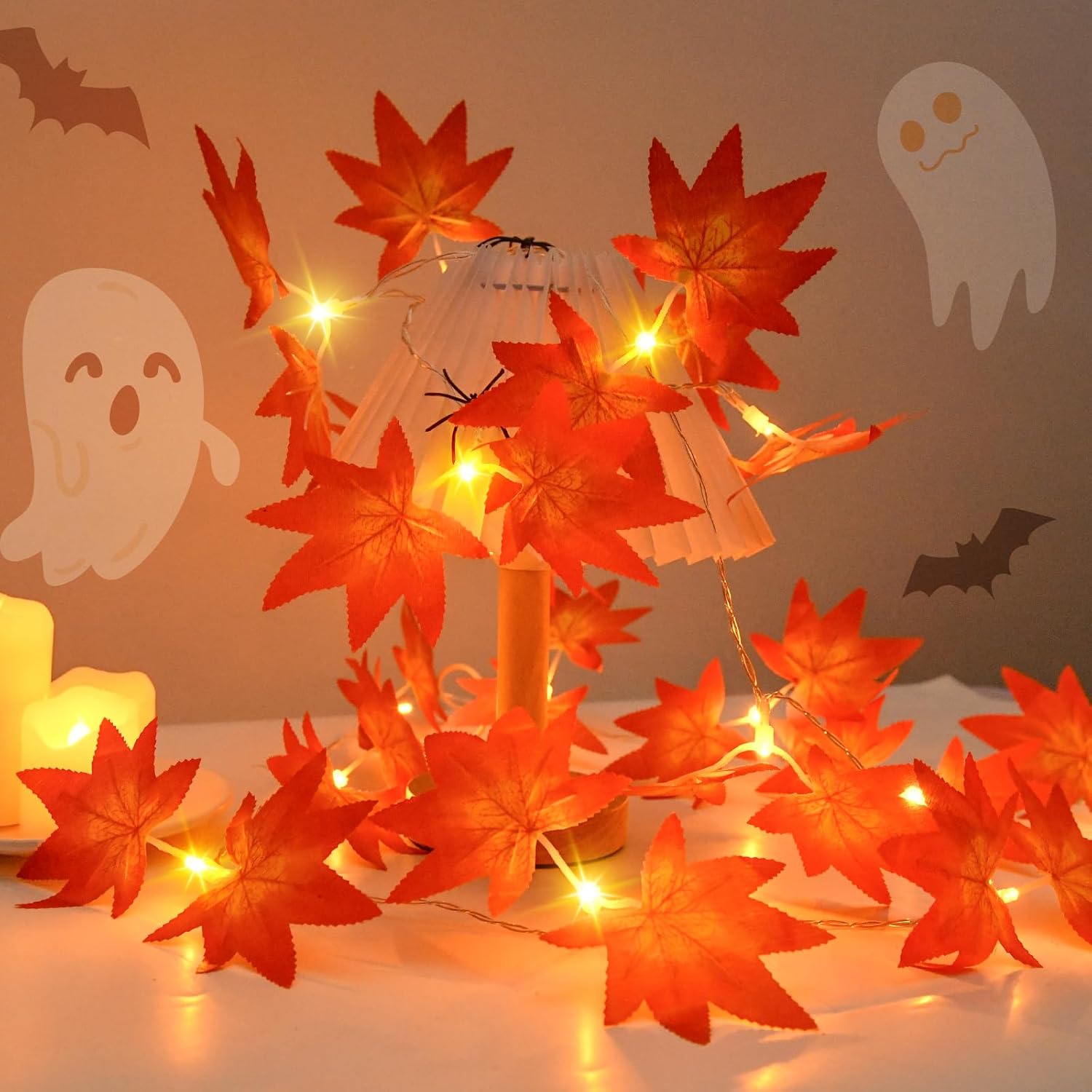 Girlanda Świąteczna Dekoracyjna Jesień 3M 20 LED Zasilana Bateriami Timer 6h Liść Klonu Halloween