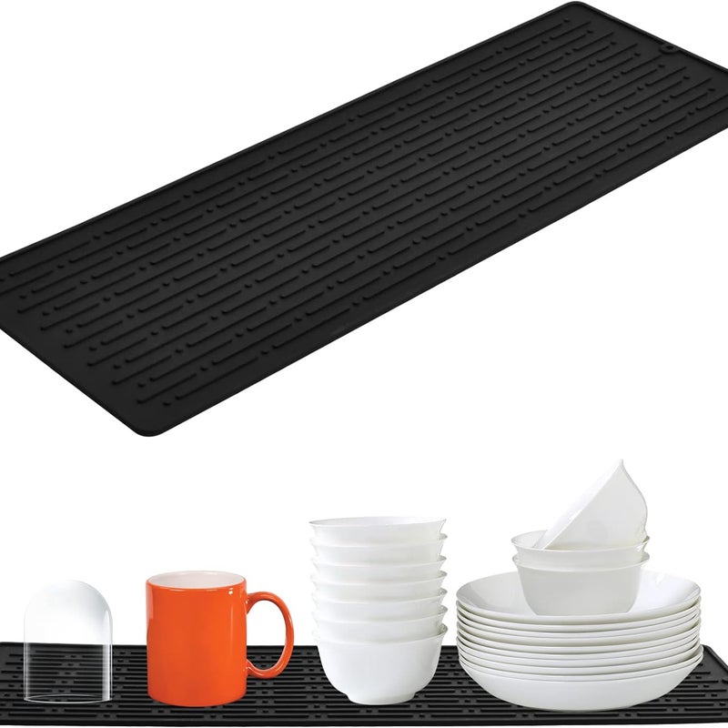 Silikonowa suszarka do naczyń do przechowywania sztućców, 40,5 x 14,5 cm, czarna