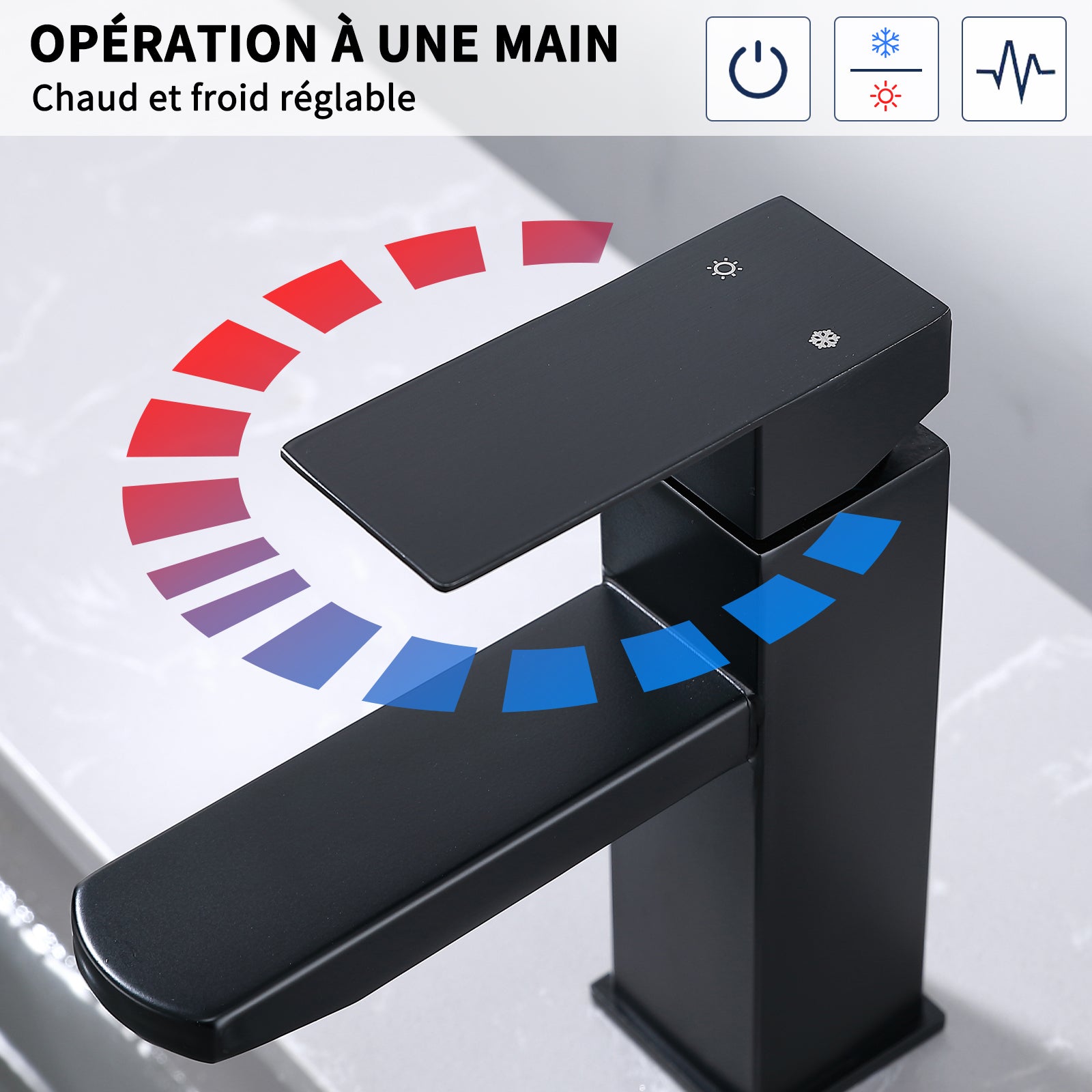 Robinet Salle Bain Noir Mitigeur Lavabo en Laiton Mitigeur Salle de Bain Contient des Tuyaux Chauds et Froids - 3