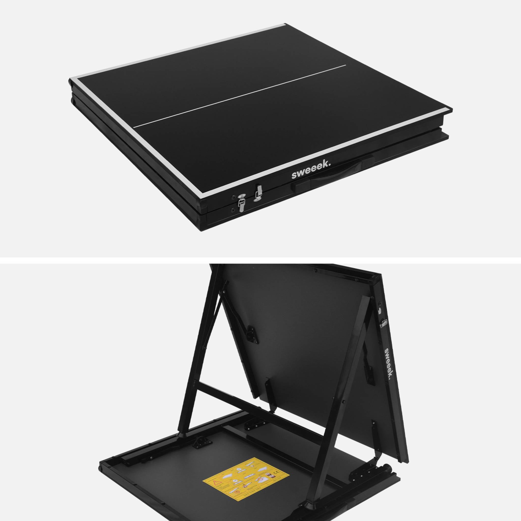 Mini table de ping pong 150x75cm - table pliable INDOOR noir. avec 2 raquettes et 3 balles. valise de jeu pour - 2