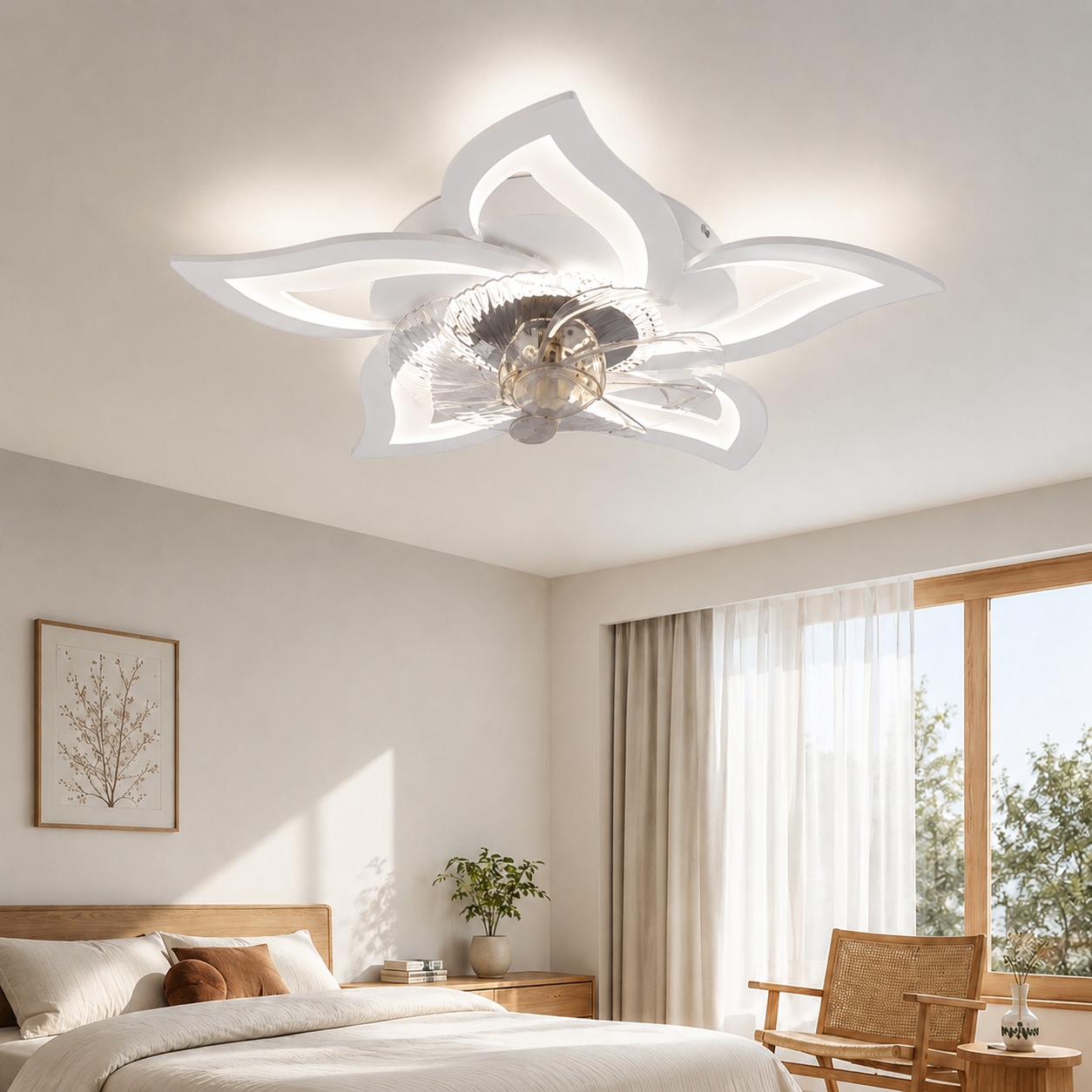 NETTLIFE Lampowentylator LED 48W Cichy, Nowoczesny Ściemnialny 3 Barwy Światła, 6 Prędkości, Pilot, Biały do Pokoju Dziecięcego i Młodzieżowego