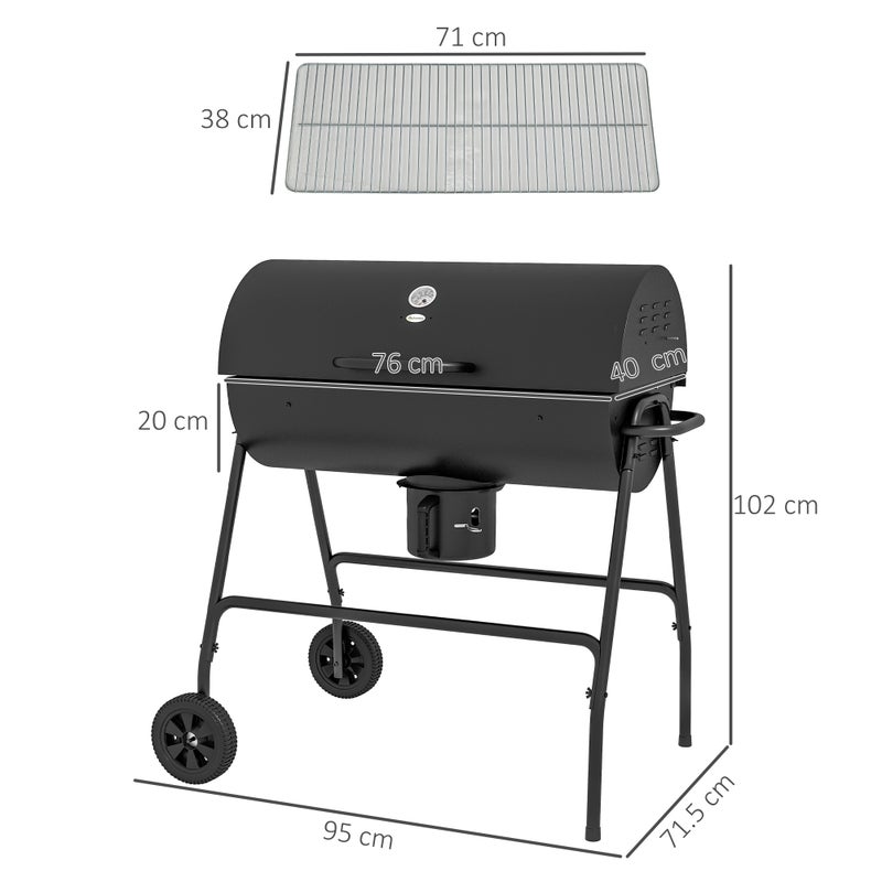 Metalowy grill na węgiel drzewny z termometrem, kółkami i popielniczką - Grill tarasowy o powierzchni 2698 cm²