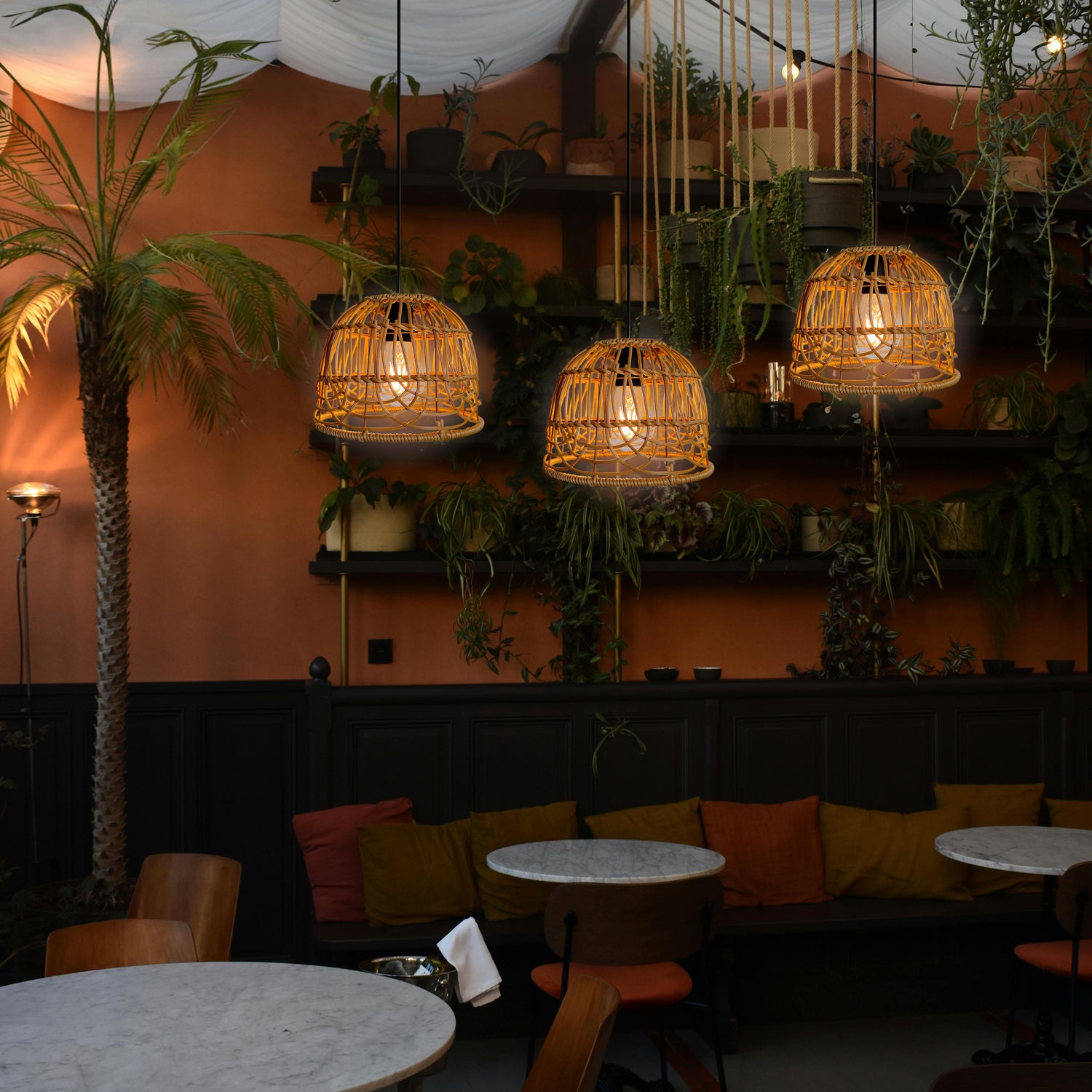 Lampadario in rattan - lampadario da esterno bohémien portatile, attacco E27, lampadario in rattan intrecciato artigianale, con telecomando - 9