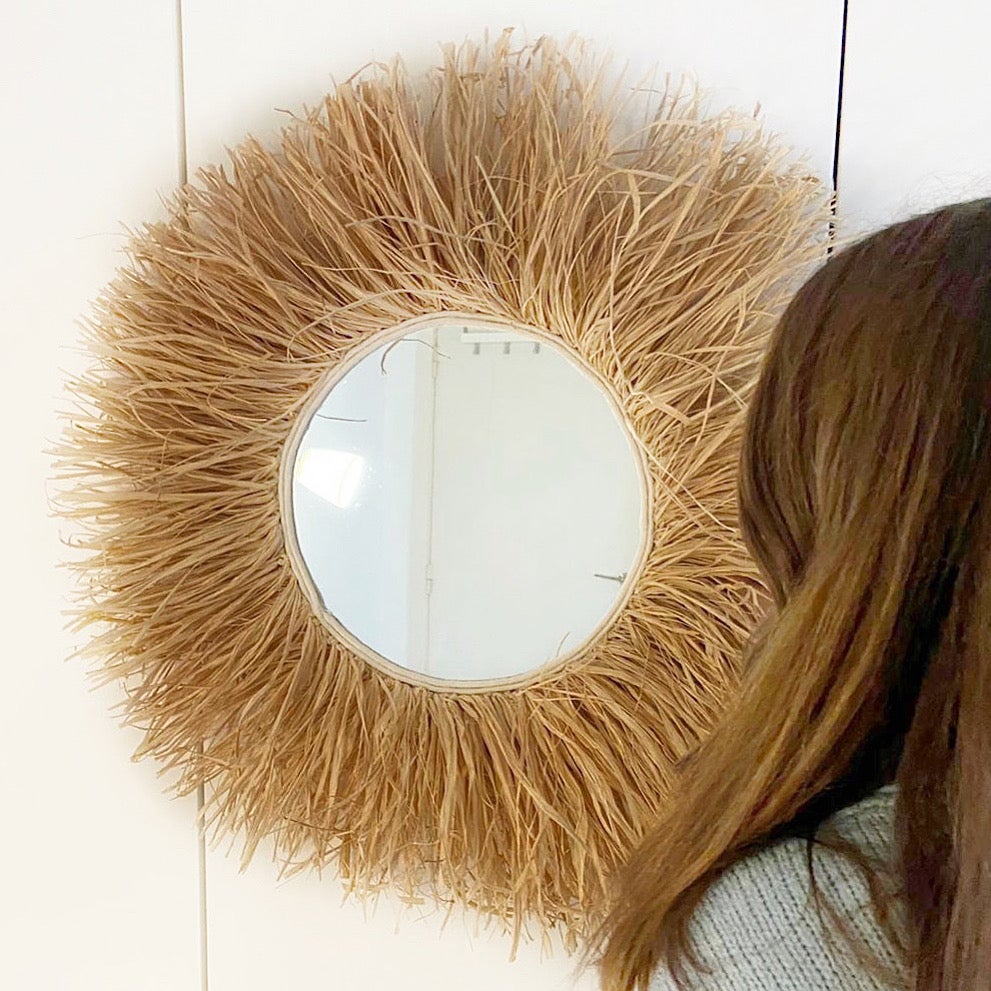 Okrągłe lustro ścienne z rafii - MIRROR RAFFIA Ø całkowita 90 cm - 4