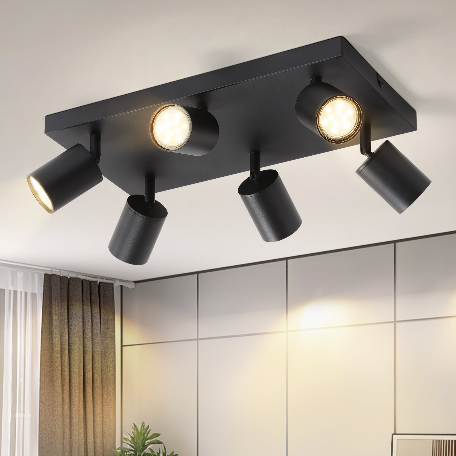 ZMH Nowoczesny reflektor sufitowy LED GU10 z 6 żarówkami, regulowany w zakresie 330°, odpowiedni do przedpokoju i kuchni