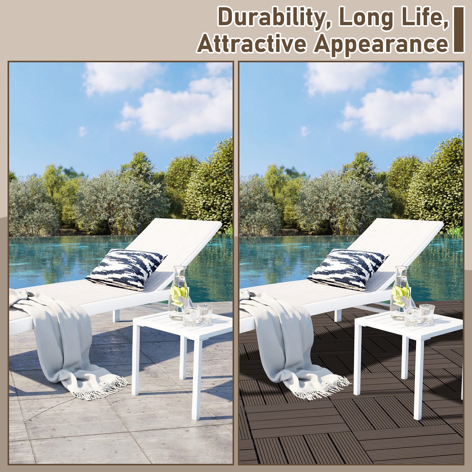Lot de 99 dalles de Terrasse Clipsable 30 X 30 cm Revêtement Extérieur Pour Jardin Balcon Piscine Marron café - 6