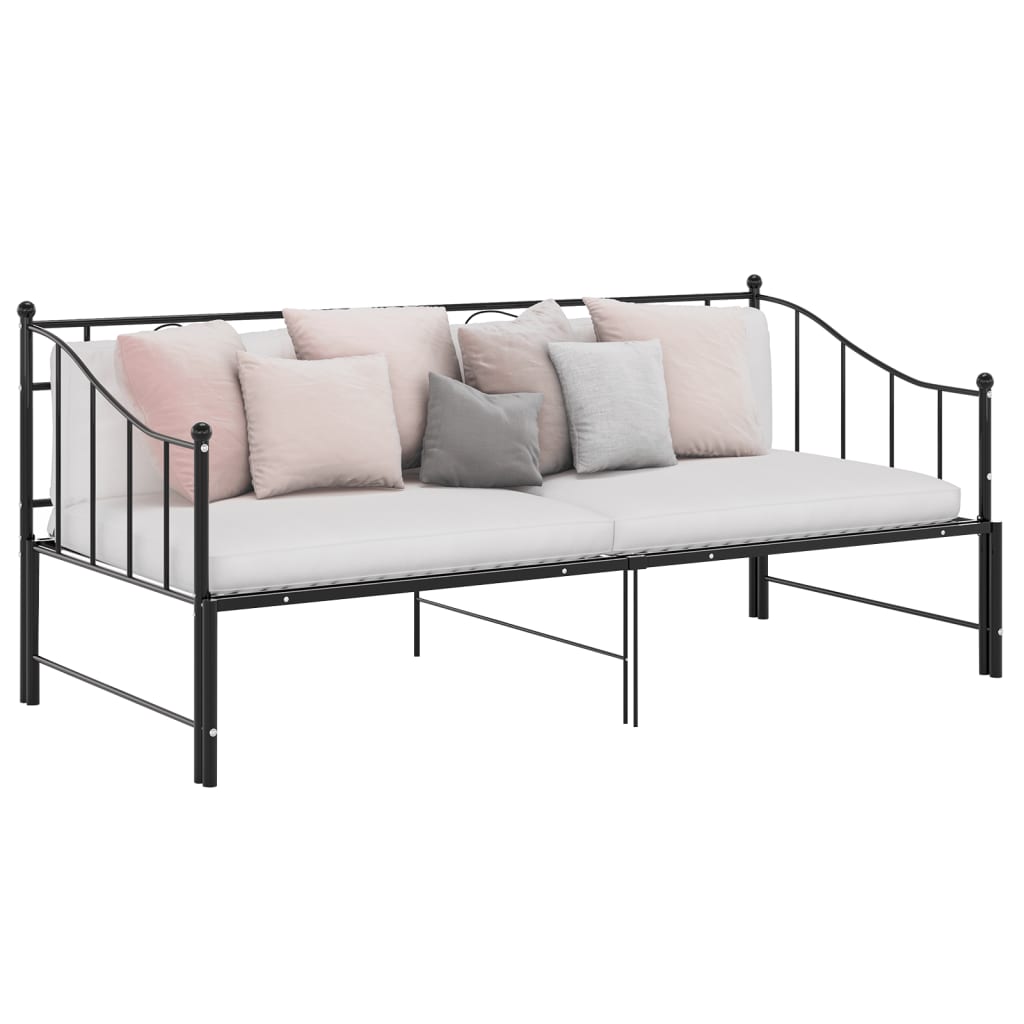 Sofa z wysuwaną ramą łóżka, czarna, metalowa, 90x200 cm vidaXL