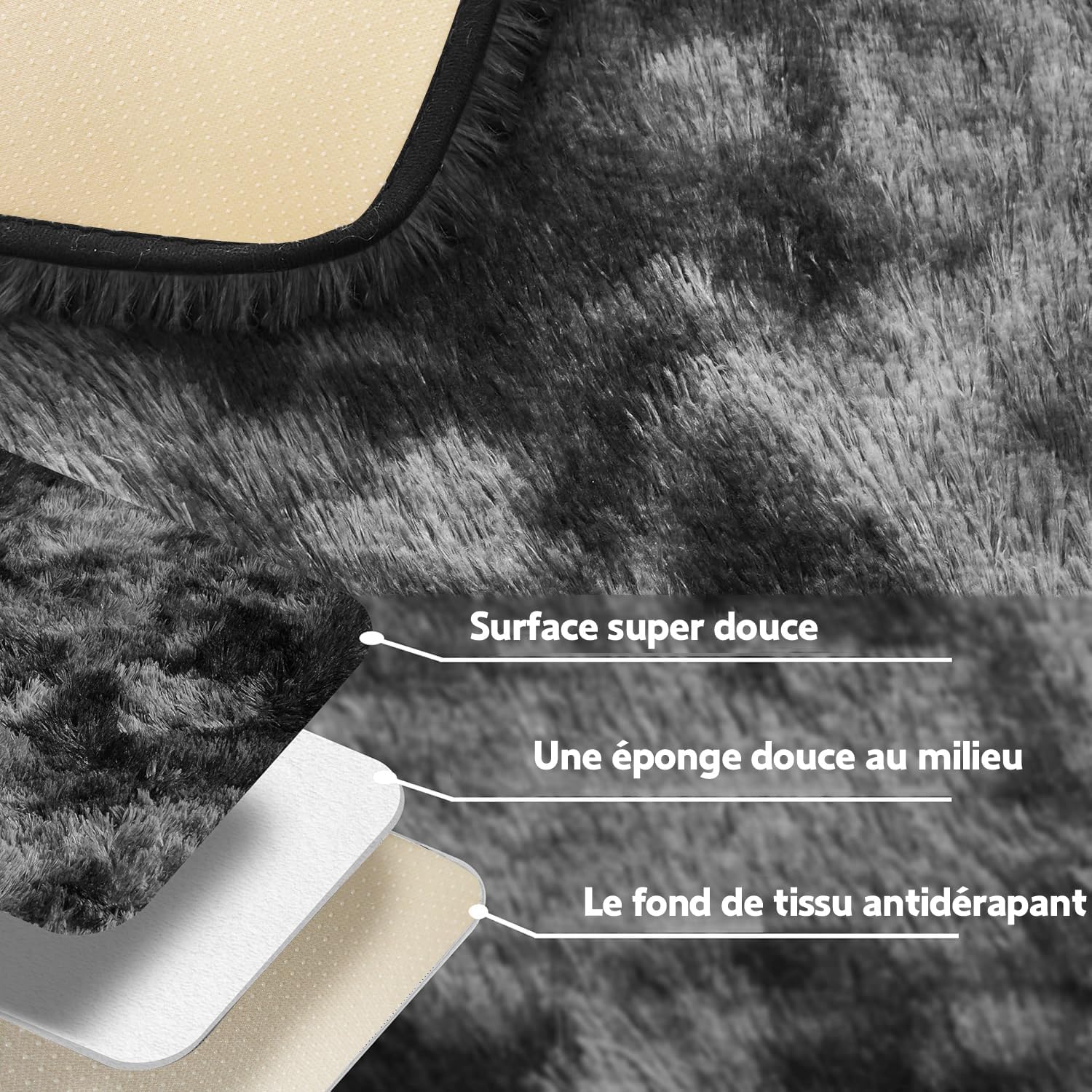 Tapis Salon Tapis Chambre 160x230CM, Dessous Antidérapant, Doux Moelleux (Gris foncé, 160x230cm) - 6