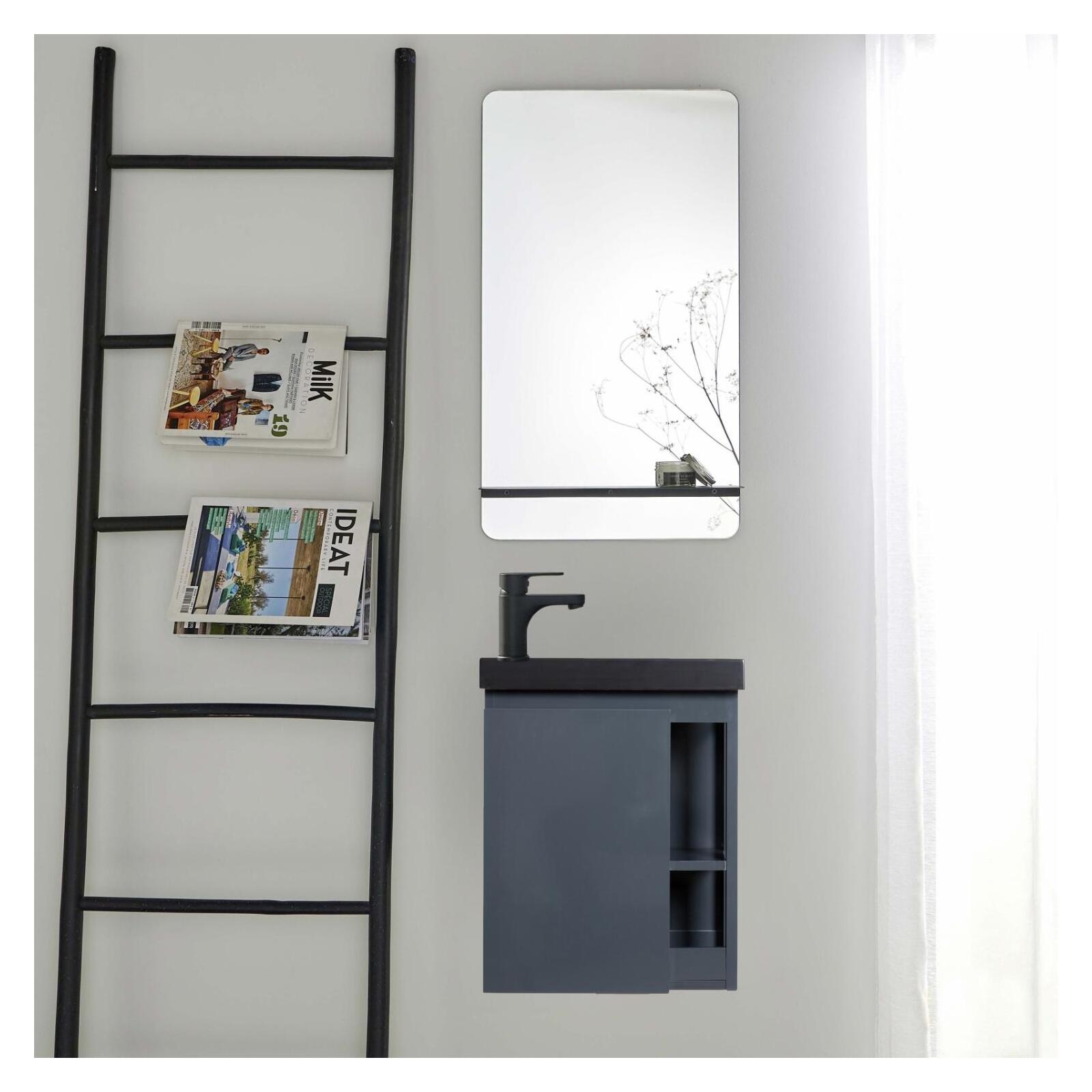 Ensemble lave-mains hampton avec rangement latéral et miroir tablette noire