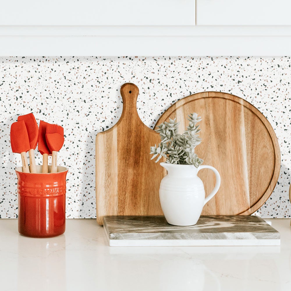 Crédence Adhésive Imitation Terrazzo - 200x40 Cm, Résistante à L'eau Pour Cuisine Ou Meuble