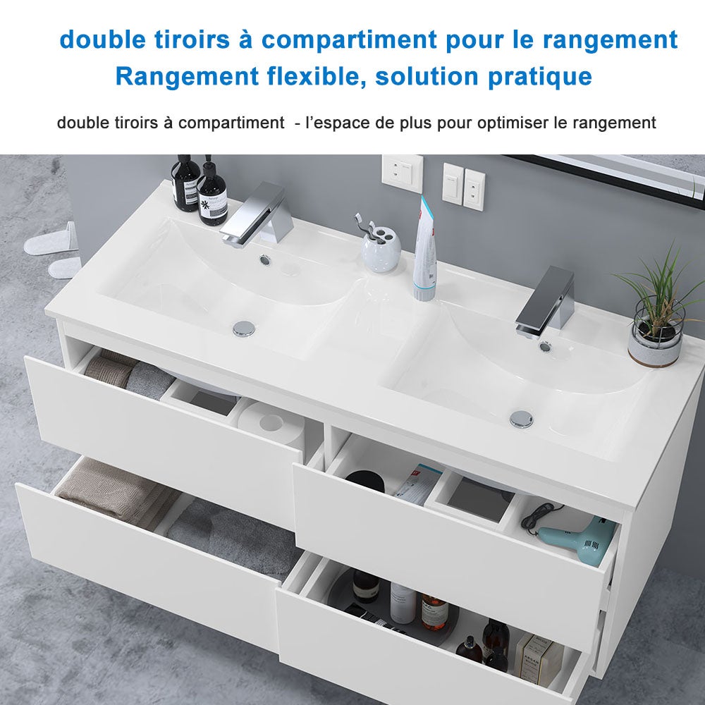 Ensemble meubles Salle De Bain 120cm double vasque Chêne Wotan meuble avec colonne ceramique - OCEAN - 2