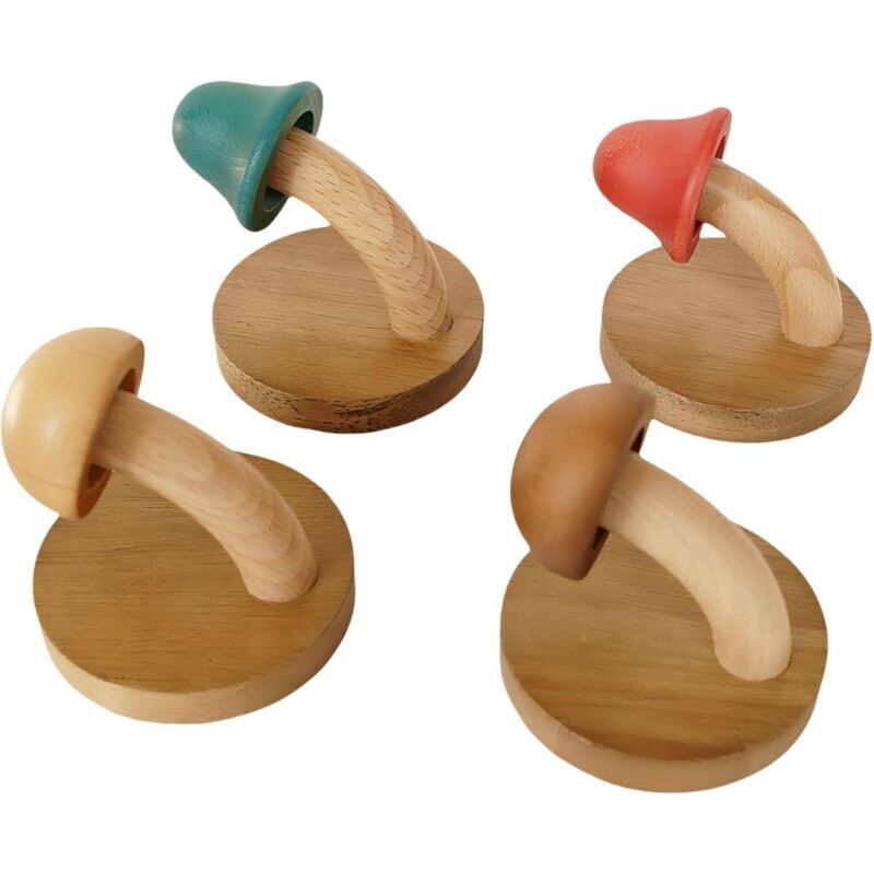 Set de 4 cârlige de perete în formă de ciupercă cu un singur cârlig din lemn, fără a deteriora peretele, 7,2 cm 4buc