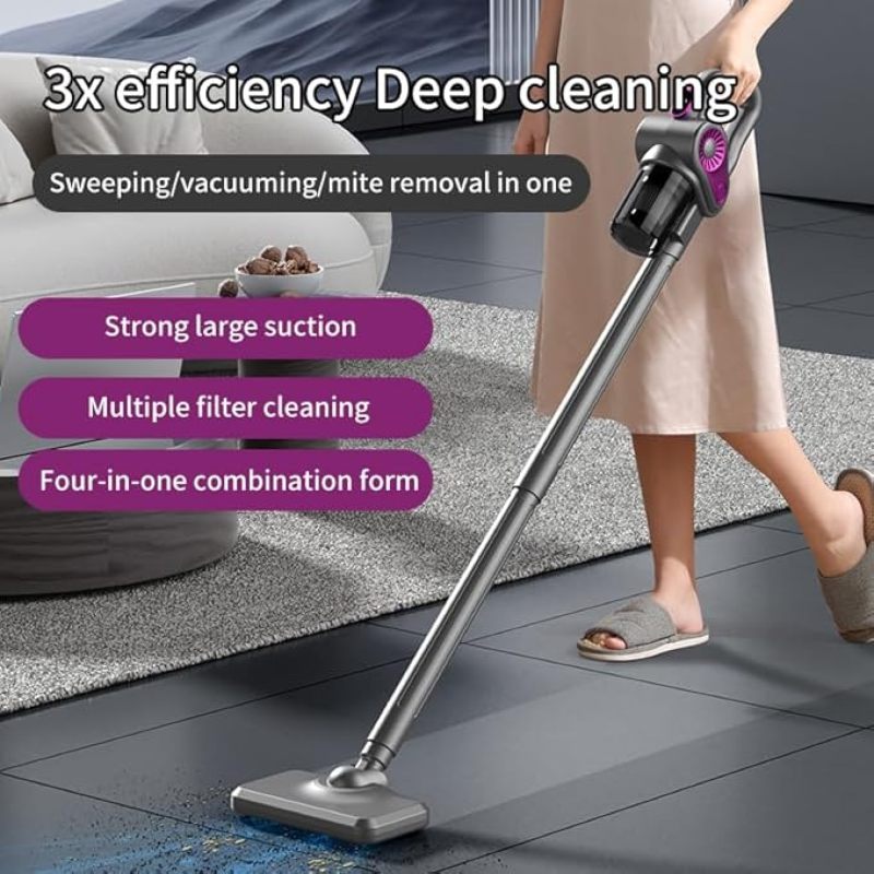 Aspirateur balai sans fil 4 en 1, aspiration puissante de 15&nbsp;000 Pa, lumière UV contre les acariens, rechargeable (gris) - 2