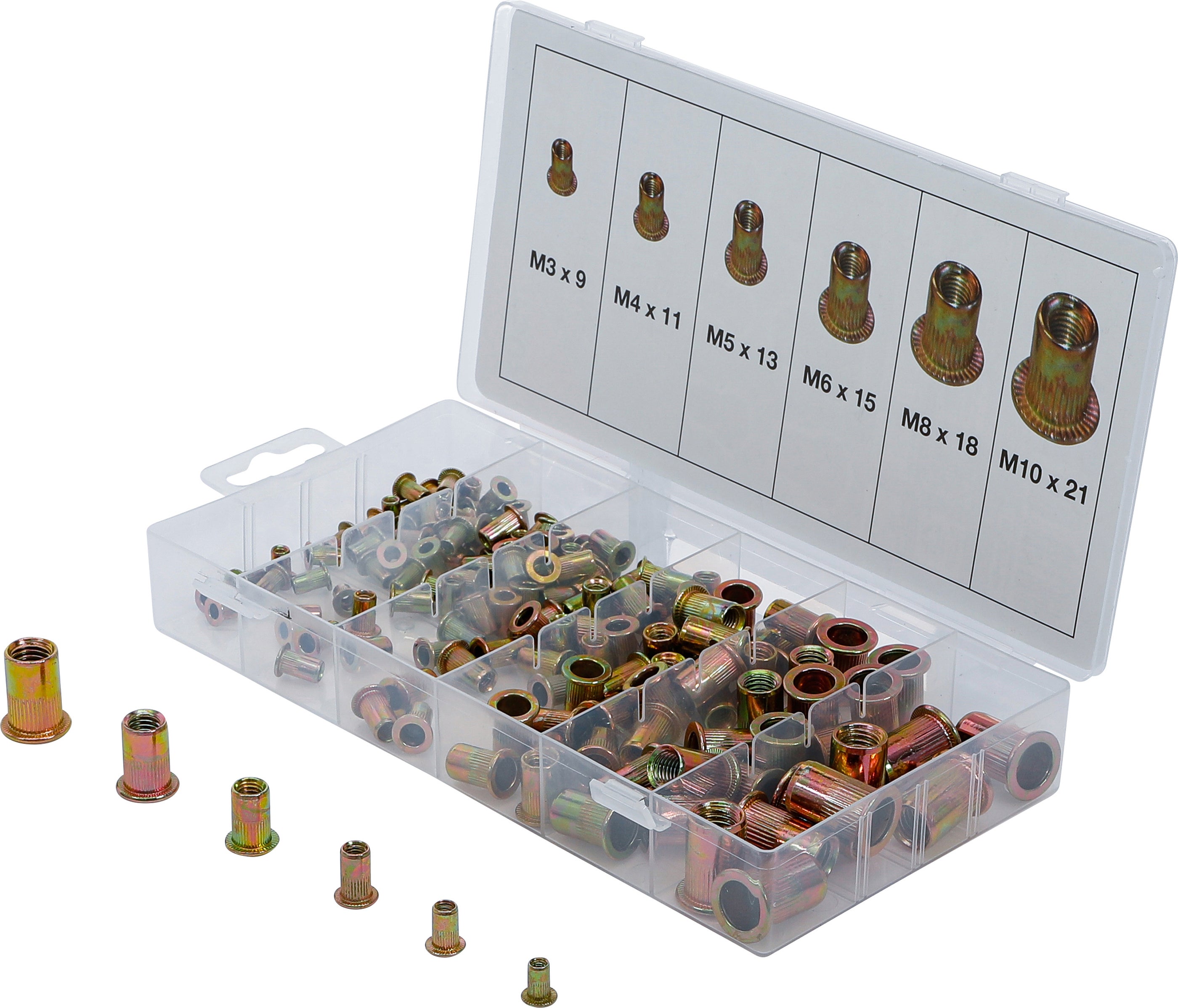 Surtido de tuercas remachables | acero cincado | 150 piezas