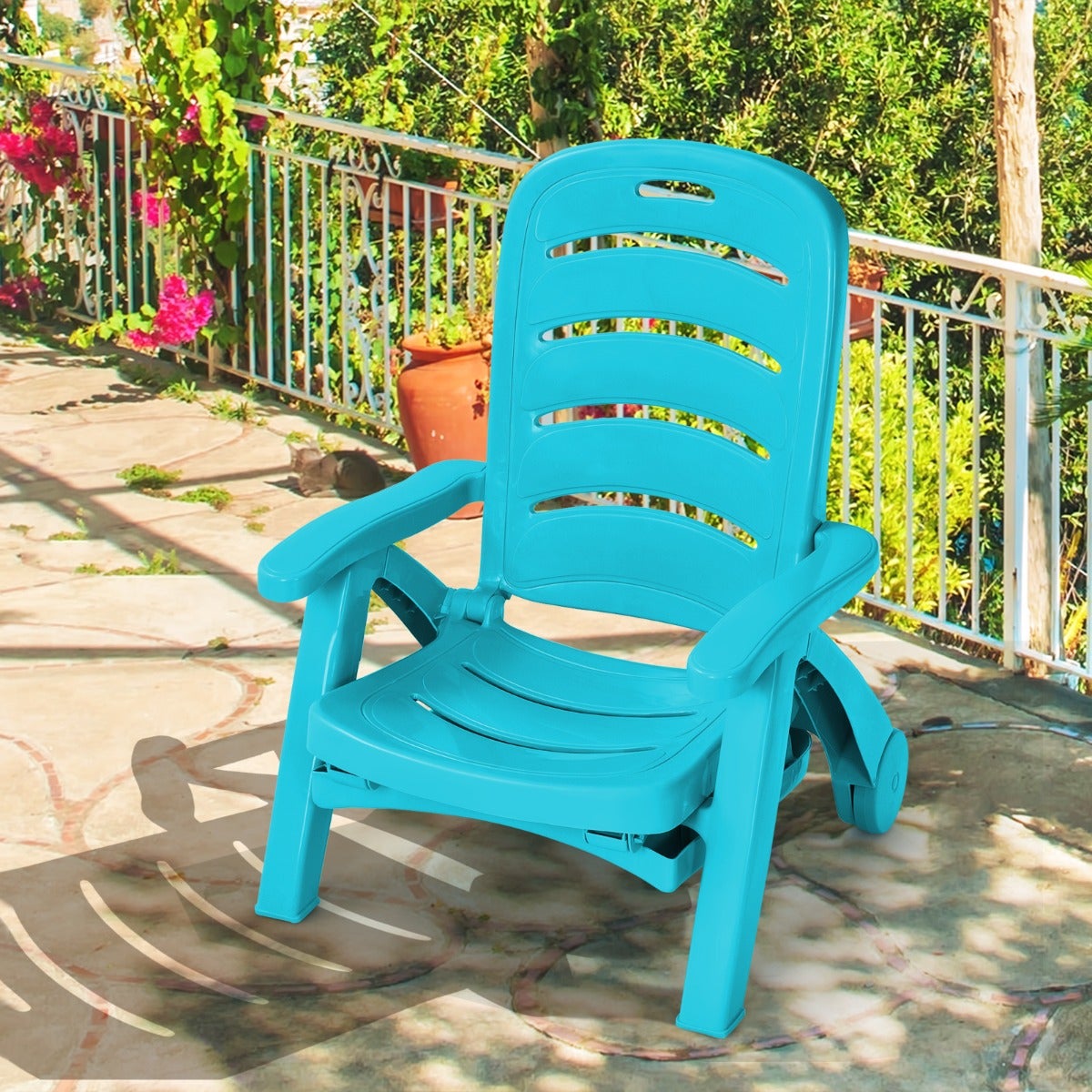 Chaise Longue De Jardin TecTake Pliable - Inclinable Avec Rembourrage - Repose-Pieds Et Accoudoirs - Acier Époxy