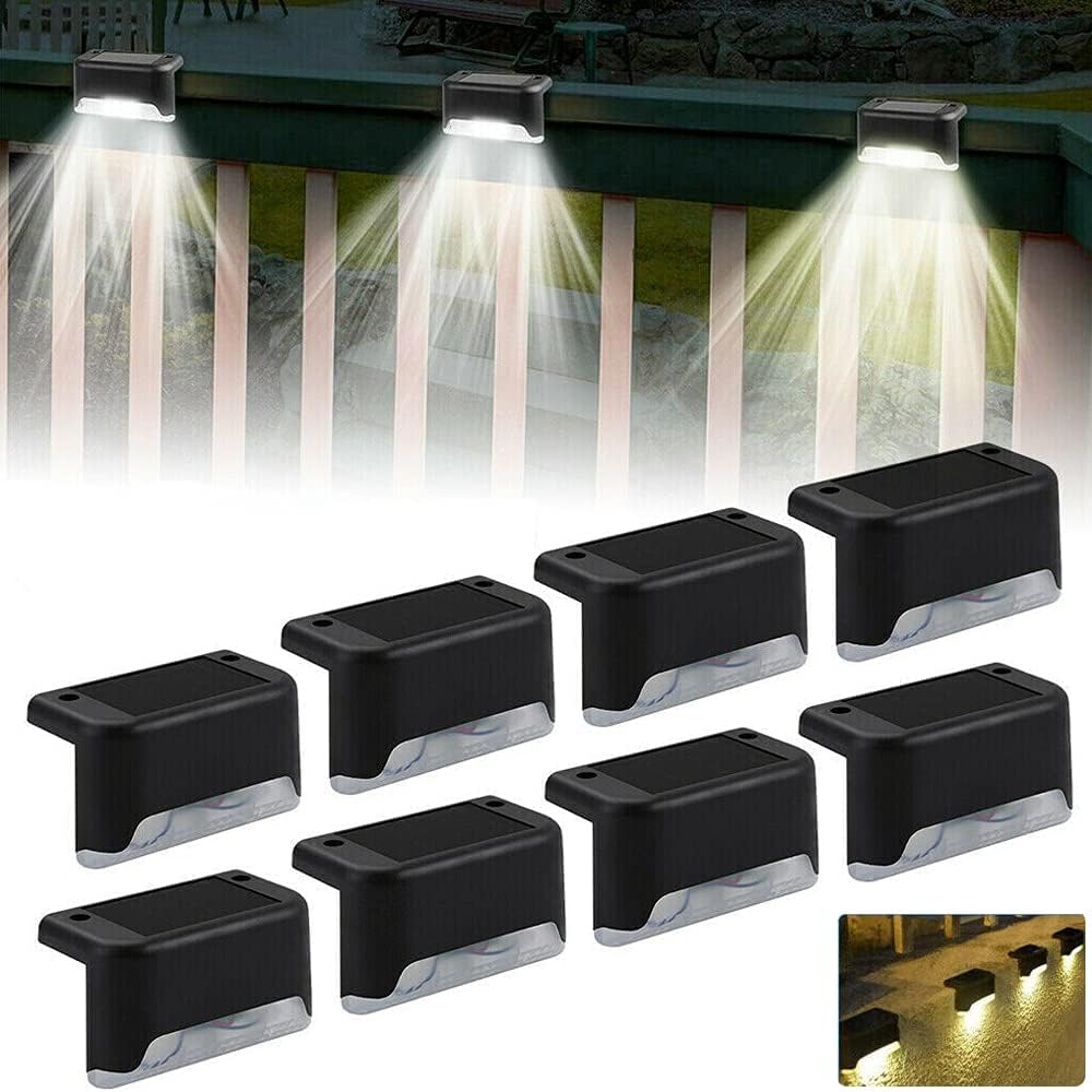 Lampy solarne zewnętrzne, czarne, białe, 8 szt., 7,8 x 2,8 x 4,7 cm, akrylowe, wodoodporne, odpowiednie do schodów, stopni i ogrodzeń