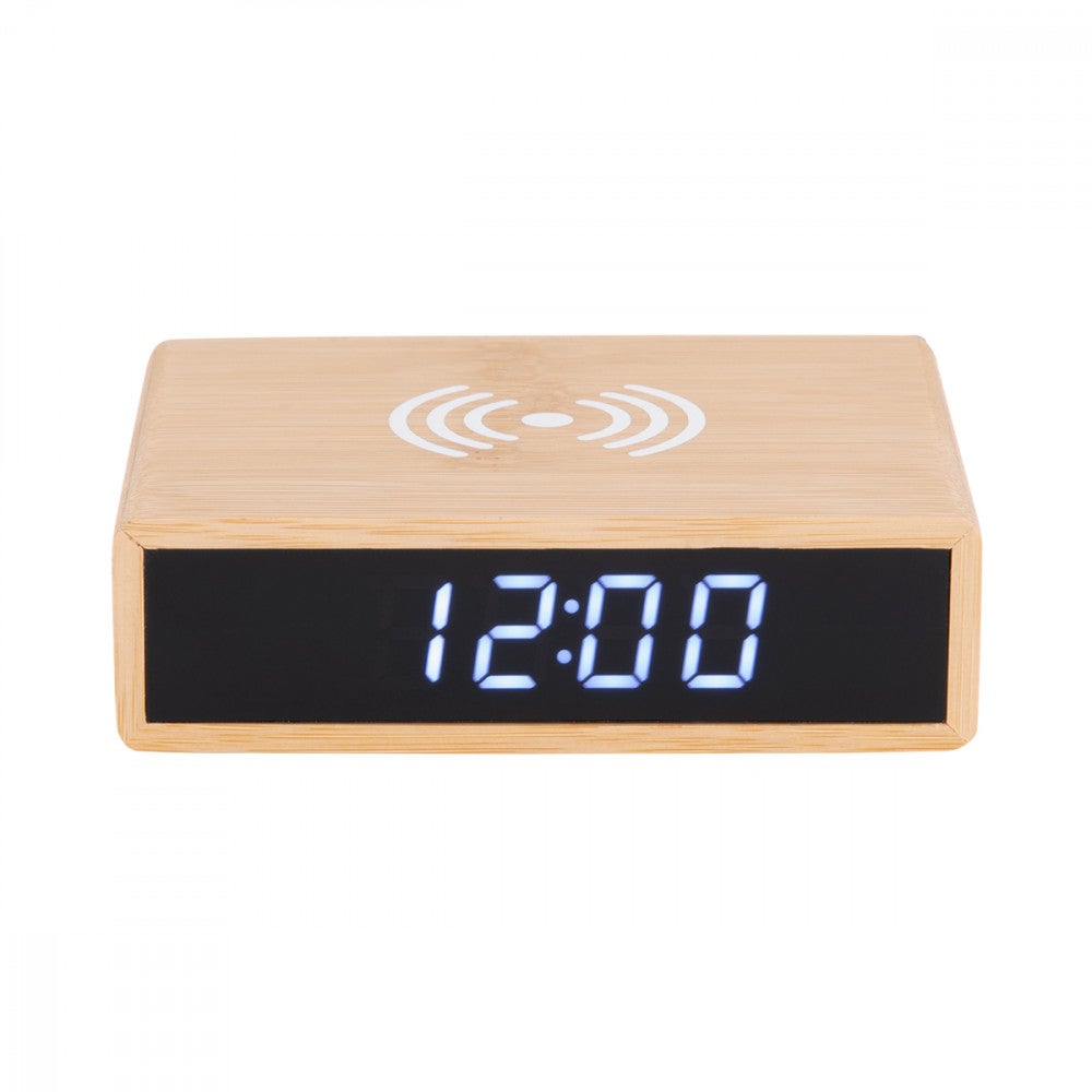 Budzik Karlsson Flat LED bambusowy retro i ładowanie indukcyjne
