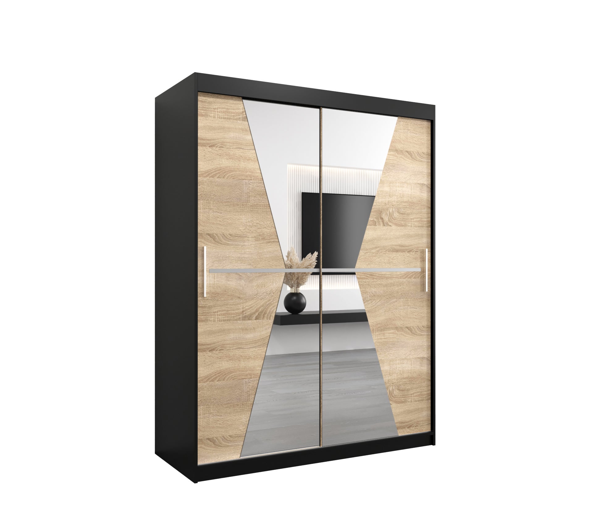 Szafa przesuwna garderoba MAROKO 150 x 62 x 200 cm Czarny + Sonoma - Abiks Meble