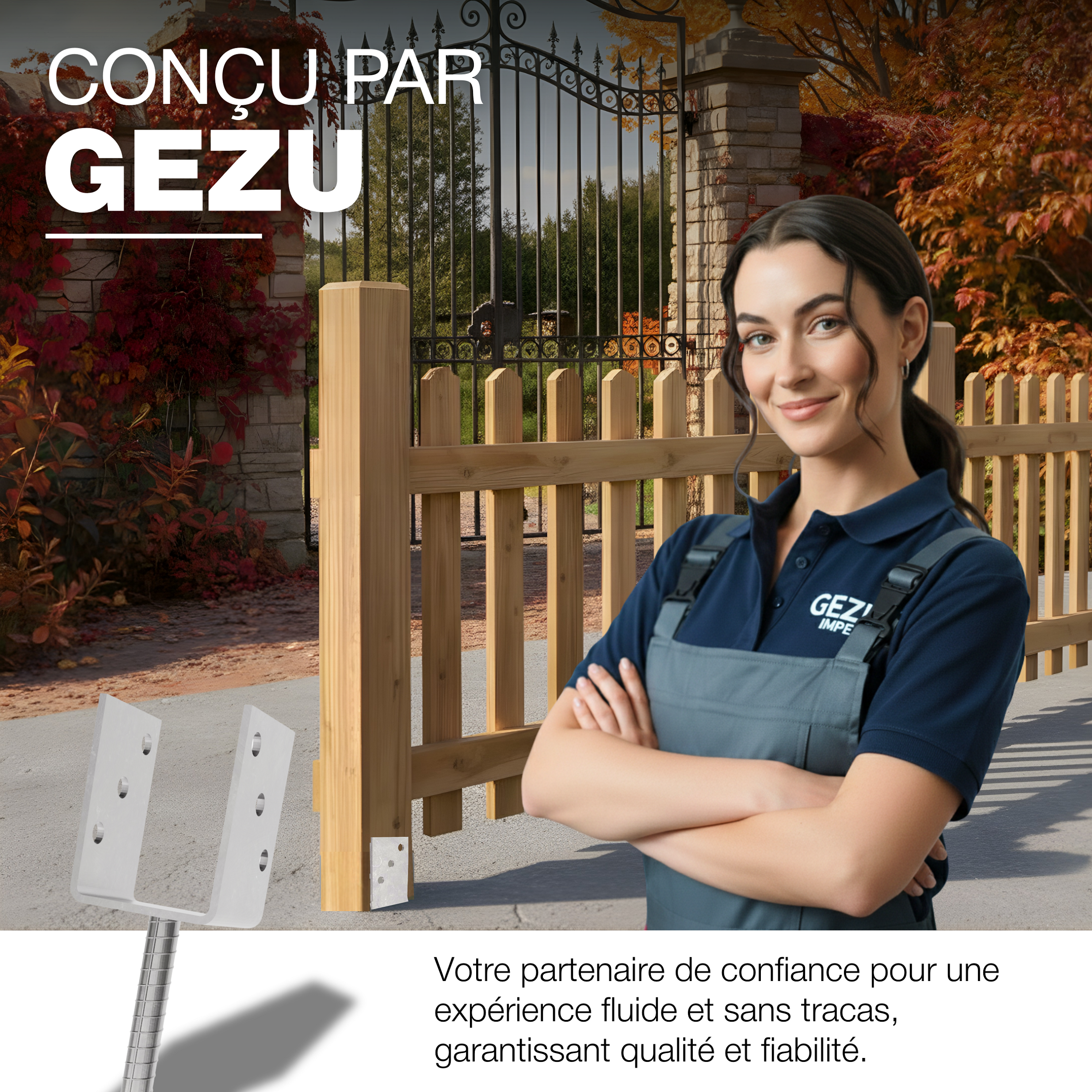 Support de poteau U Galvanisé à chaud 121 x 300 mm ancre platine bois pied poteaux clôture GeZu Impex - 7