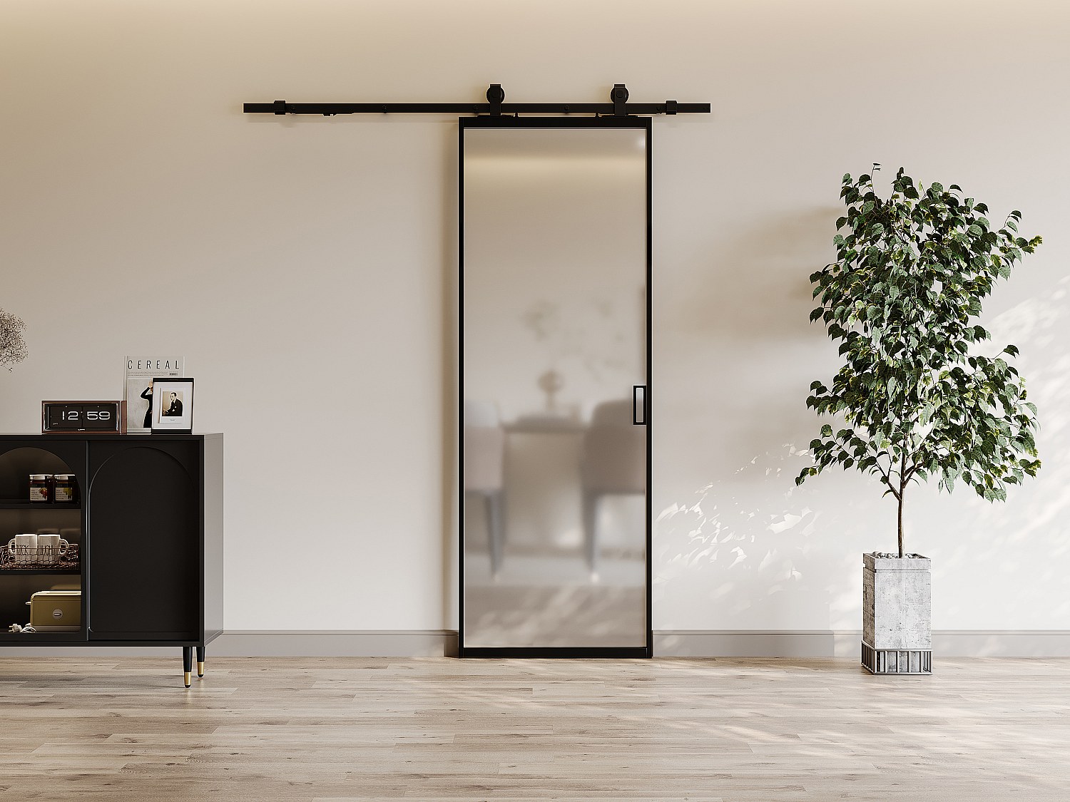 Drzwi przesuwne naścienne - aluminium i matowe szkło hartowane - wys. 205 x szer. 93 cm - LINCI II