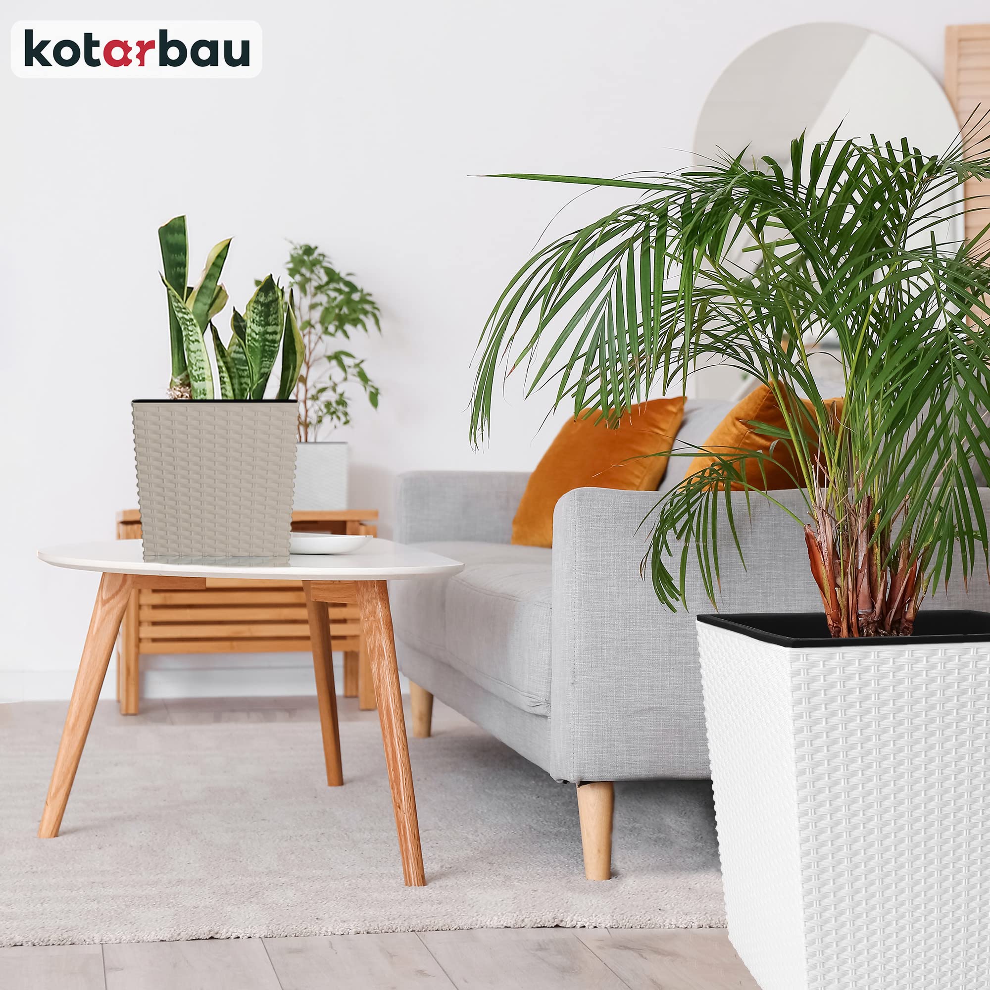 Lot de 2 Pots de Fleurs, 6,8 l, Hauteur : 20 cm, En Plastique, Avec Pot Intérieur, Type Rotin, Pour l'Intérieur et l'Extérieur - KOTARBAU - 8