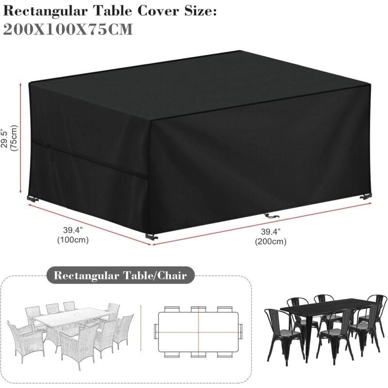 Housse Salon de Jardin 210x110x70cm Housse de Protection pour Meubles de Jardin, 210D Oxford Tissu Housse Table de Jardin Imperméable Bache Salon - 2