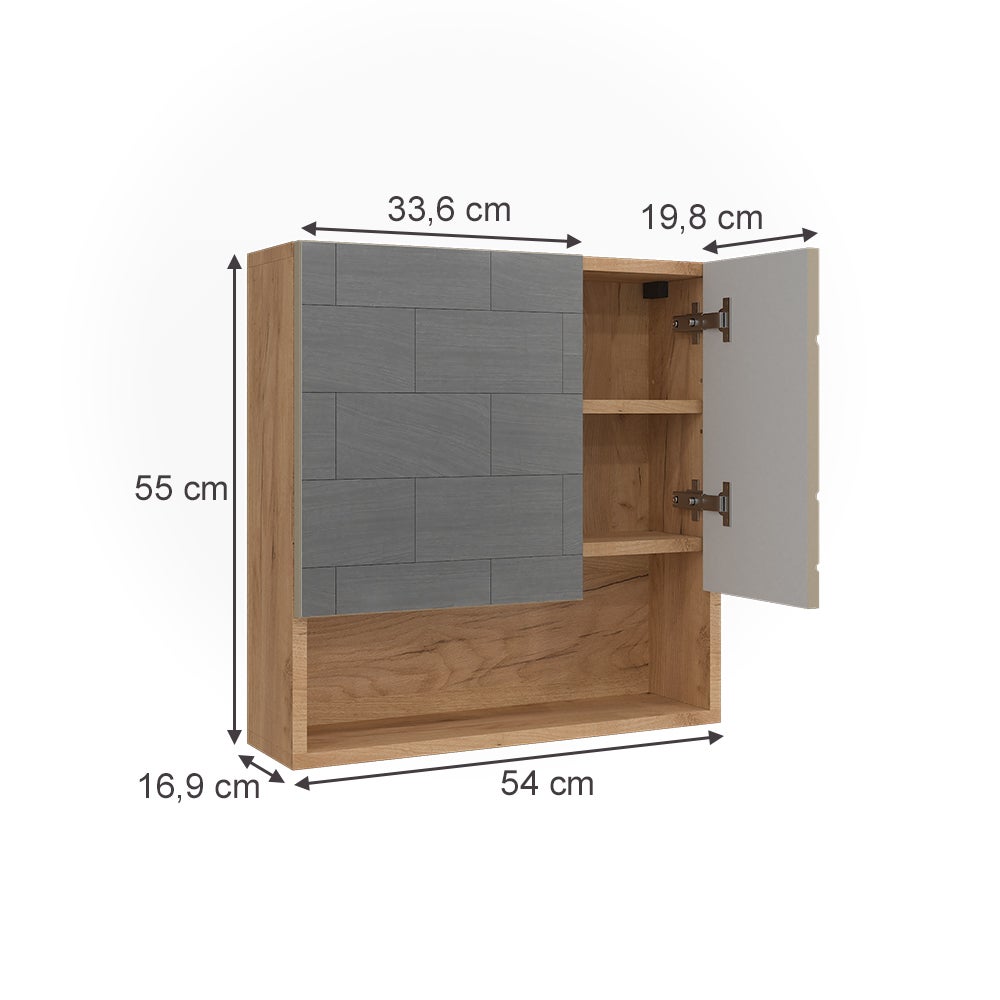 Vicco Szafka z lustrem w łazience Irma, Złoty dąb energetyczny, 54 x 55 cm - 2