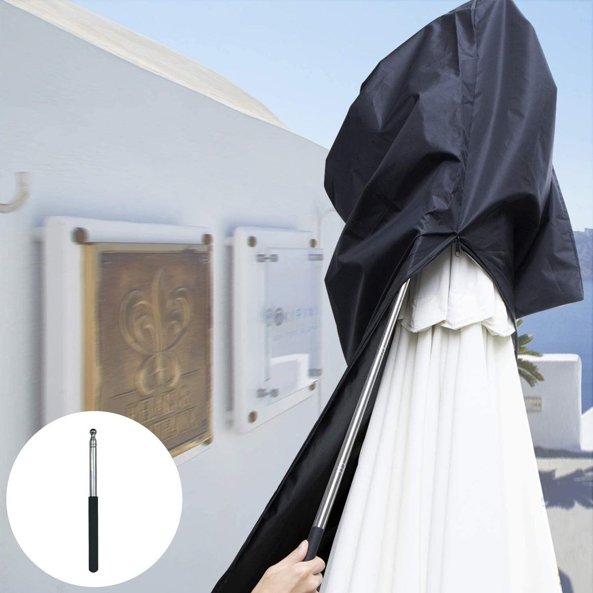 Housse de parasol déporté 3x3, toile de parasol déporté imperméable, tissu Oxford 420D, résistant aux UV, dimensions : 265x40x70x50 cm, noir. - 3