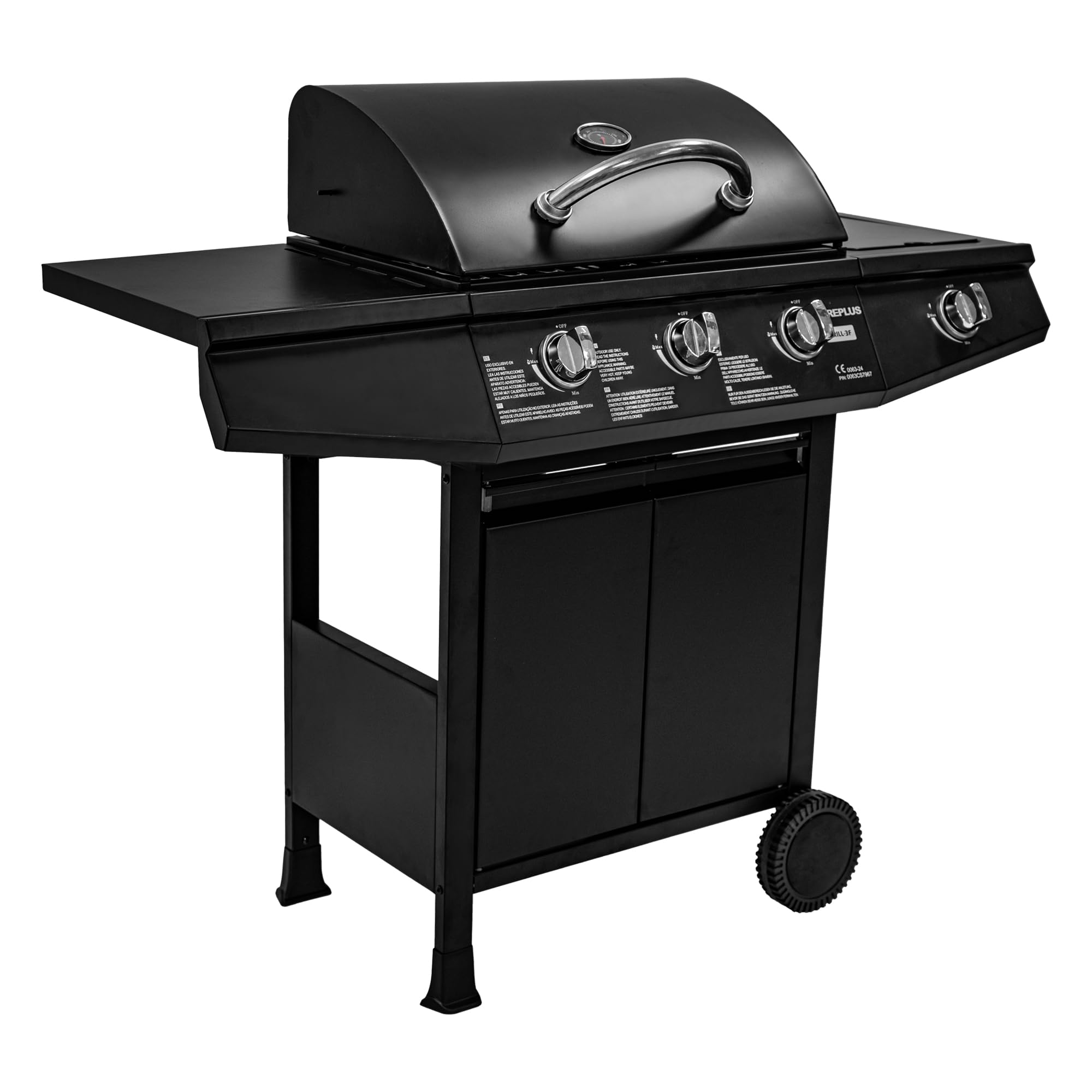 Barbecue A Gas Amig Fireplus 3+1 - 8.4 KW, Acciaio Inox Nero, Con Ruote E Termometro, 117x52x103 Cm - Foto 8