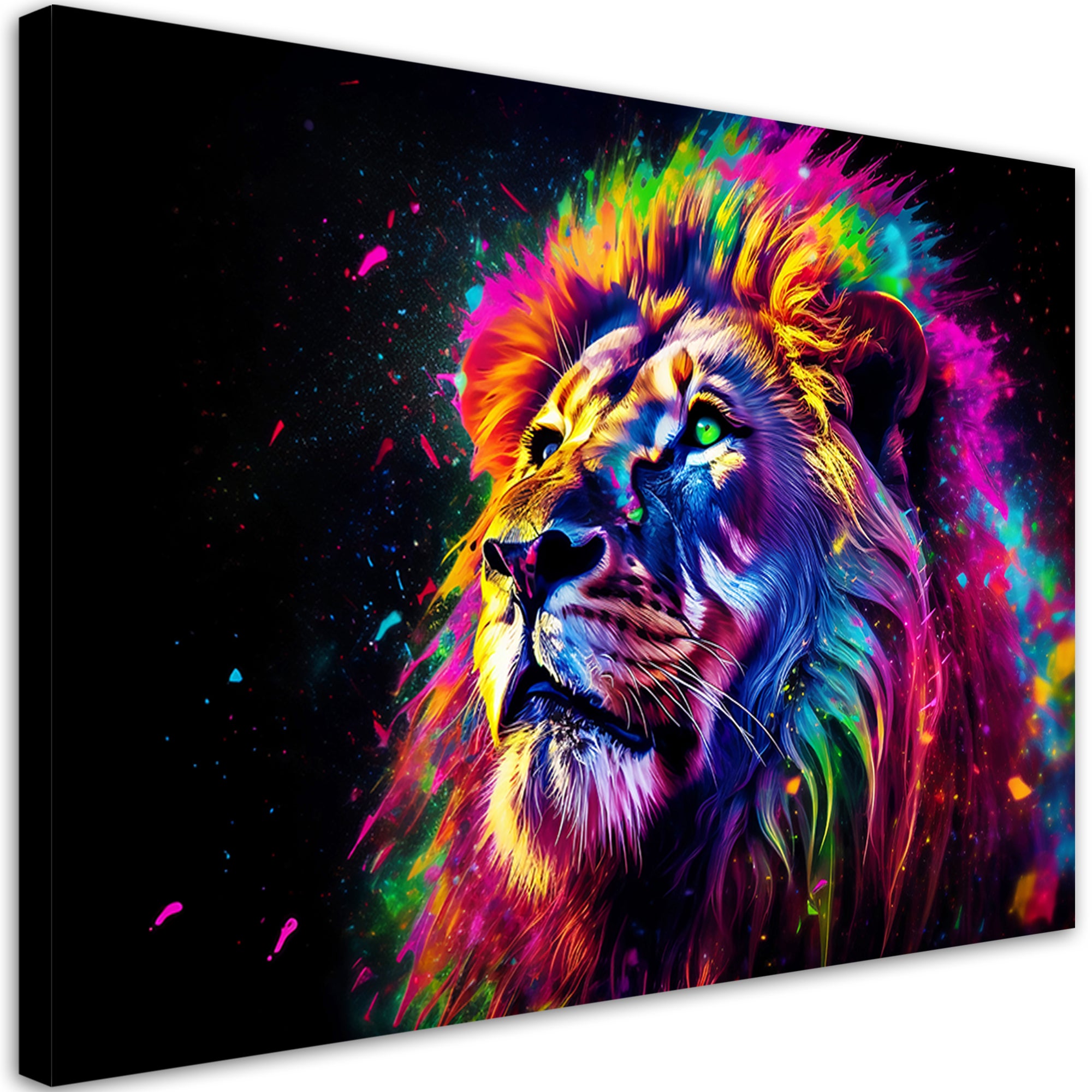 Obraz na płótnie, Kolorowy Lew Neon 90x60