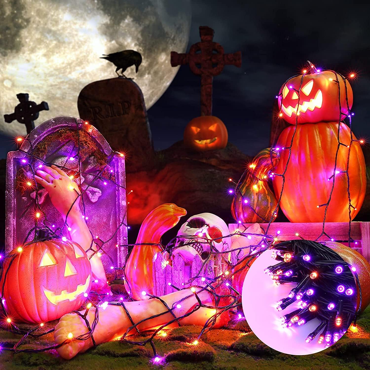 20M 200 LED Halloween Decoration Guirlandes Lumineuses Orange + Pourpre, Extérieure Noël Guirlandes Électrique Étanche 8 Modes Intérieur Lumière pou - 2