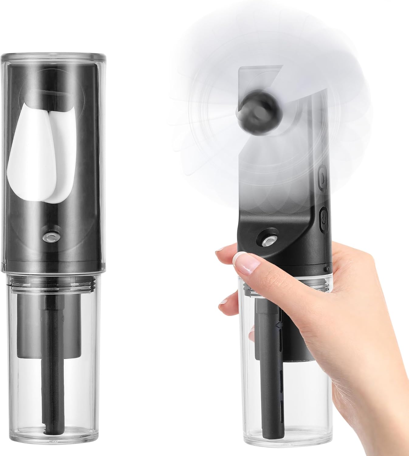 Przenośny, akumulatorowy wentylator mgiełkowy z 4 regulowanymi ustawieniami, idealny w podróży, w biurze i na kempingu (czarny)