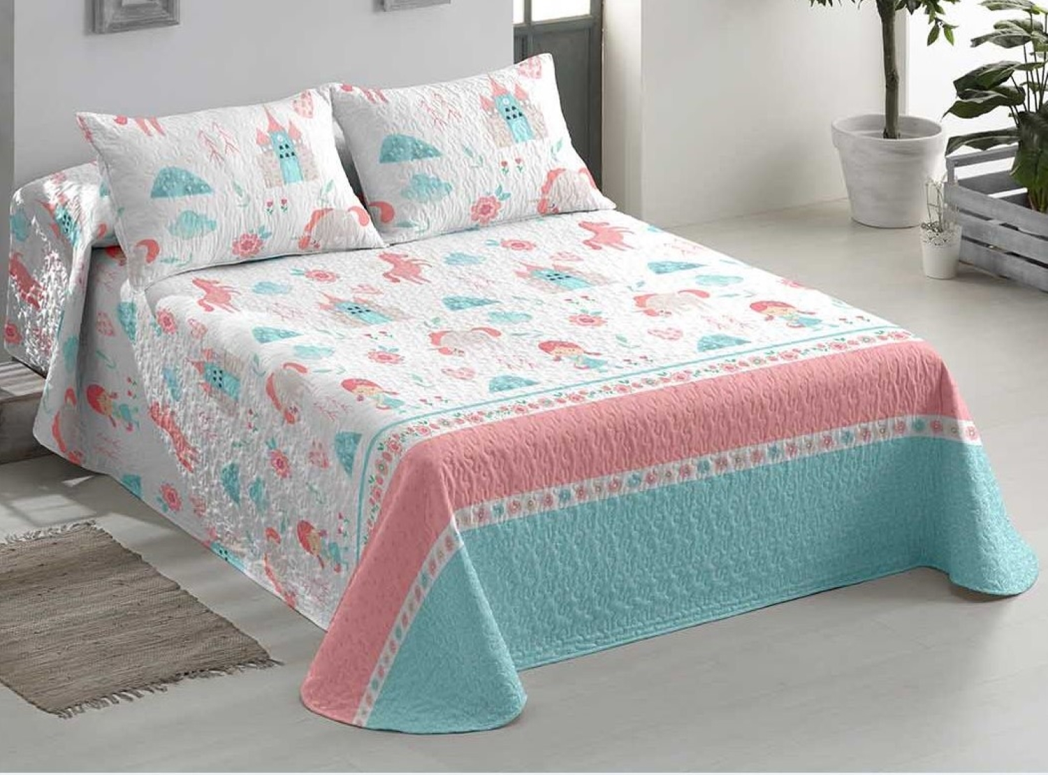 Haradeco colcha boutí infantil cama 105, cubrecama estampado princesa 200x260cm reversible confecciona microfibra
