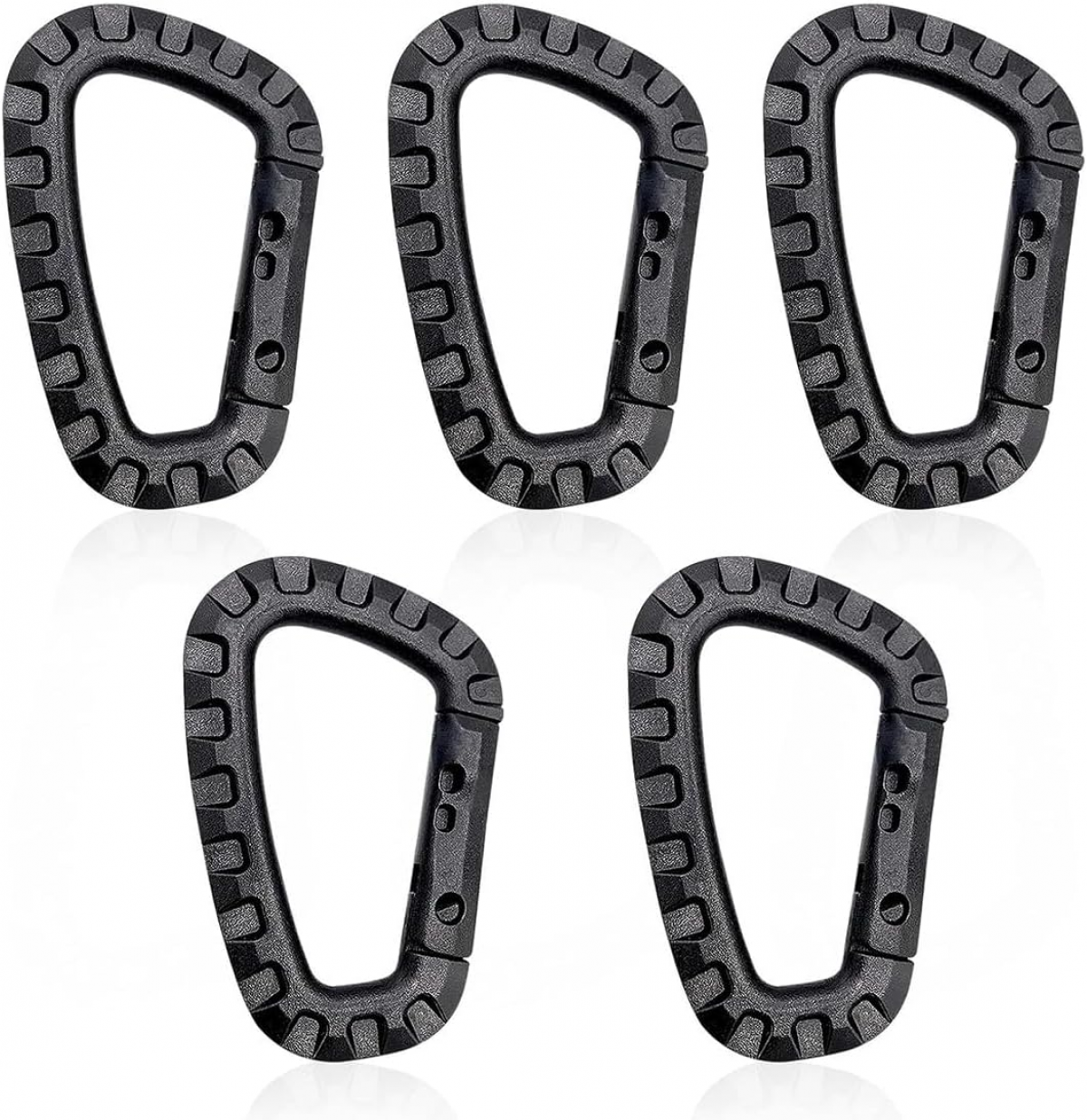 Lot De 5 Mousquetons Plastique Tactique Forme D – Multifonction Pour Camping, Randonnée, Pêche, Gym – Noir, Solides Et Légers