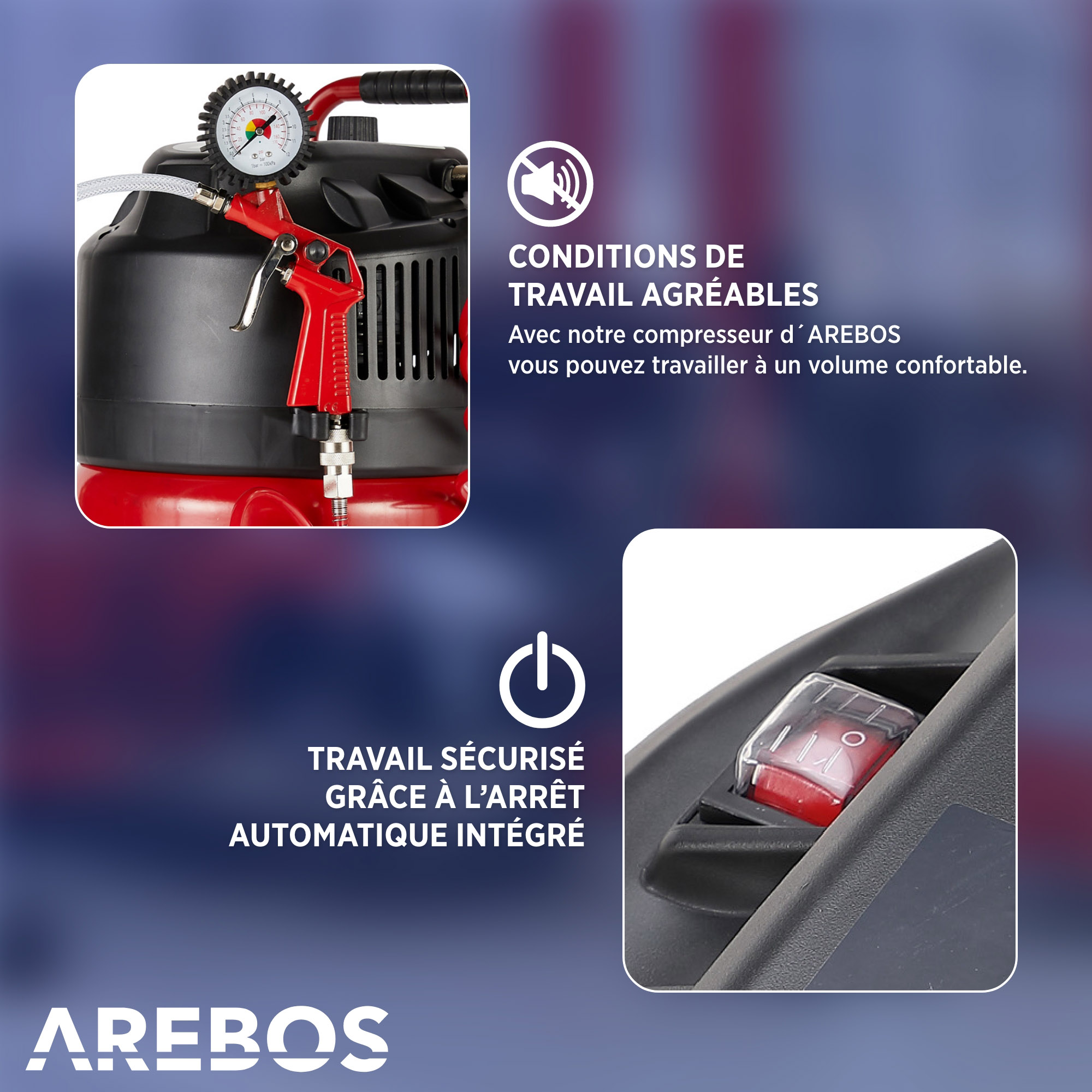 AREBOS Compresseur d'air avec kit d'accessoires 13 pièces mobil Sans huile Arrêt automatique Capacité : 30 litres - 6