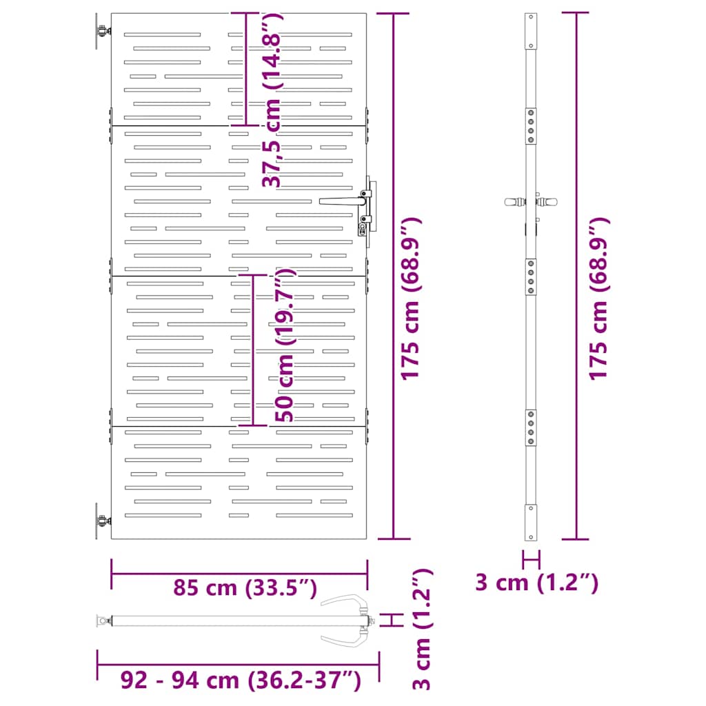 Porte de Jardin Noir 85 x 175 cm Acier peint par poudre vidaXL - 3