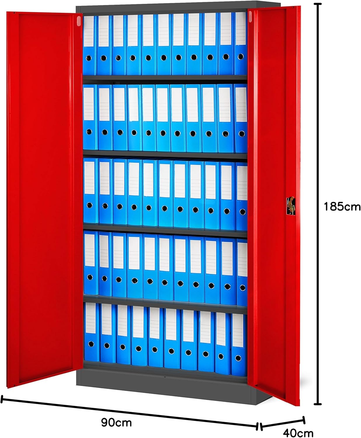 Set de 2 Armoire de Bureau de Rangement Métallique 4 étagères réglables 185 cm x 90 cm x 40 cm Anthracite-Rouge - 3