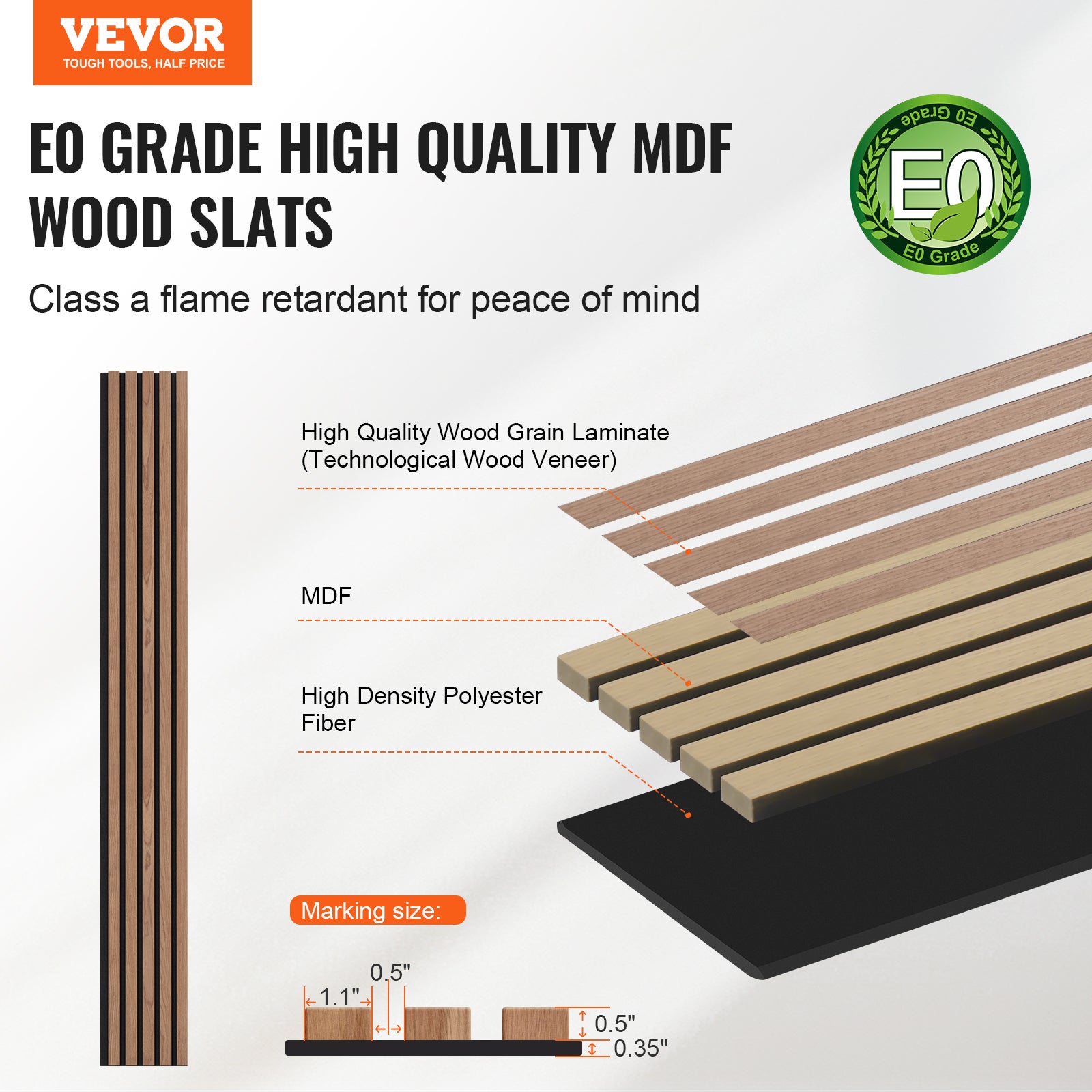 Panneaux Acoustiques en Bois,VEVOR 2400 x 200 mm,Lamelles MDF pour Mur Intérieur Moderne,Panneaux Faux Bois pour Décoration & Réduction du Bruit - 2