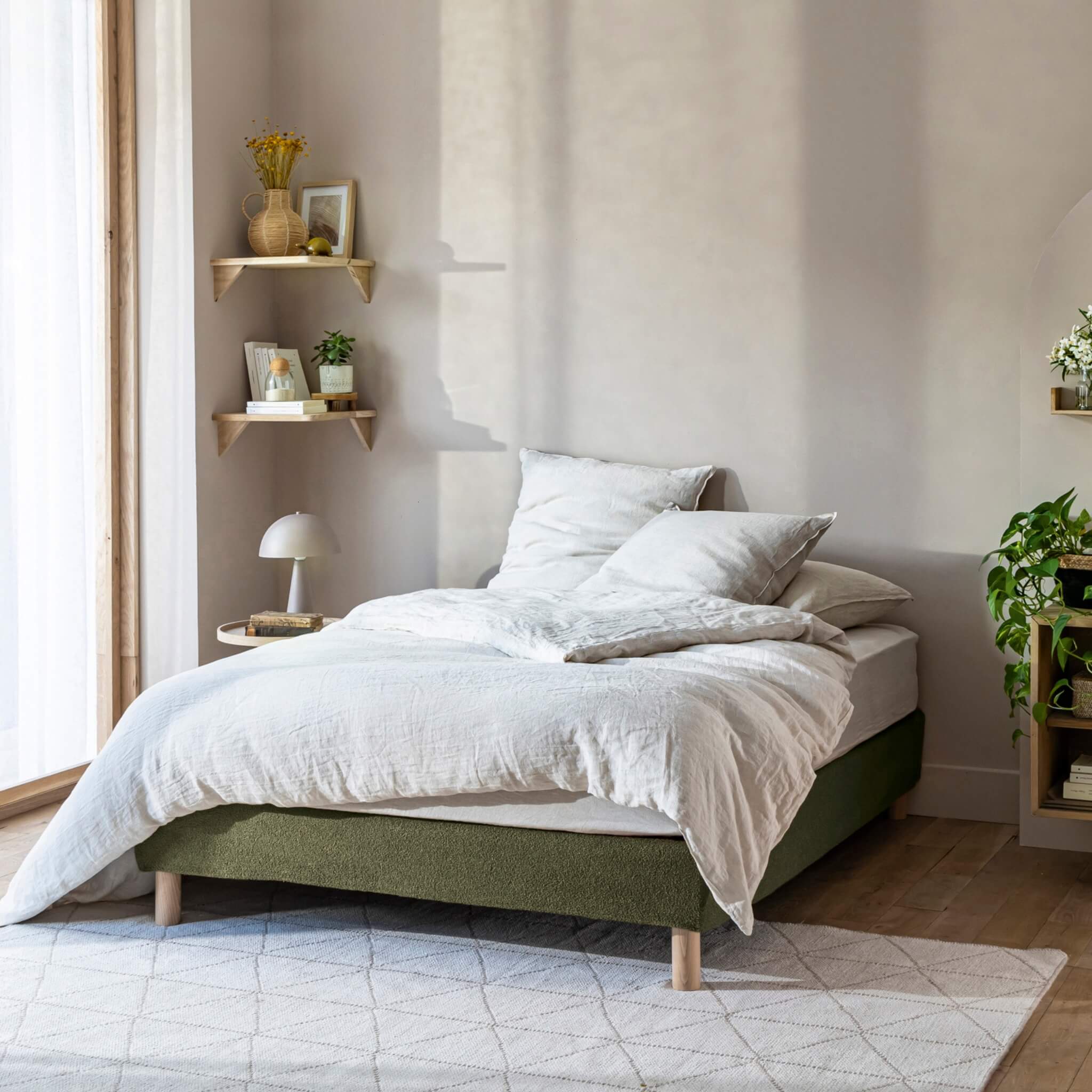 Cache-sommier Bouclette Intégral Kaki 140x190 - Kaki - Terre De