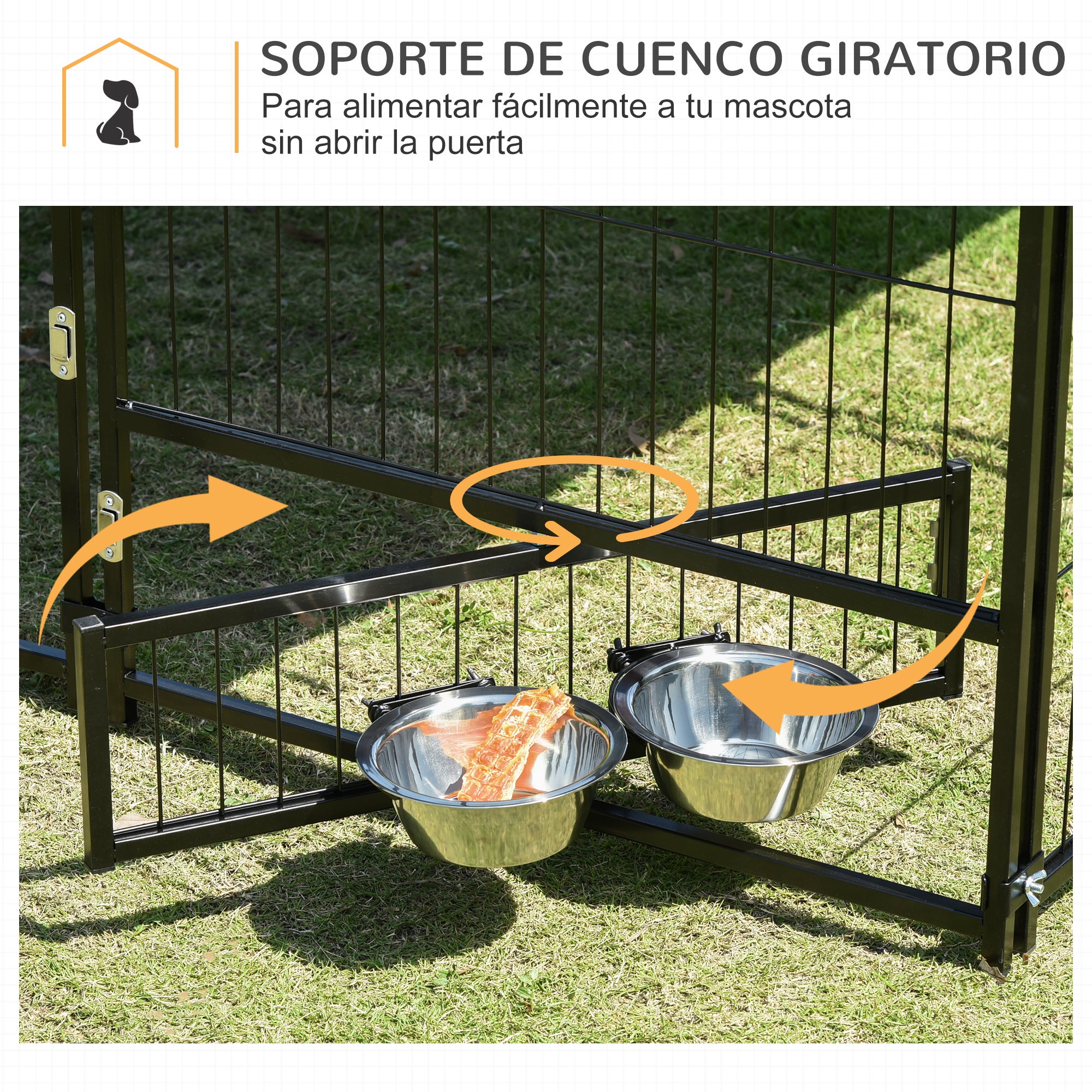 Enclos extérieur pour chiots avec auvent, parc de jardin, cage, gamelle pivotante, 141 x 141 x 151 cm - 7