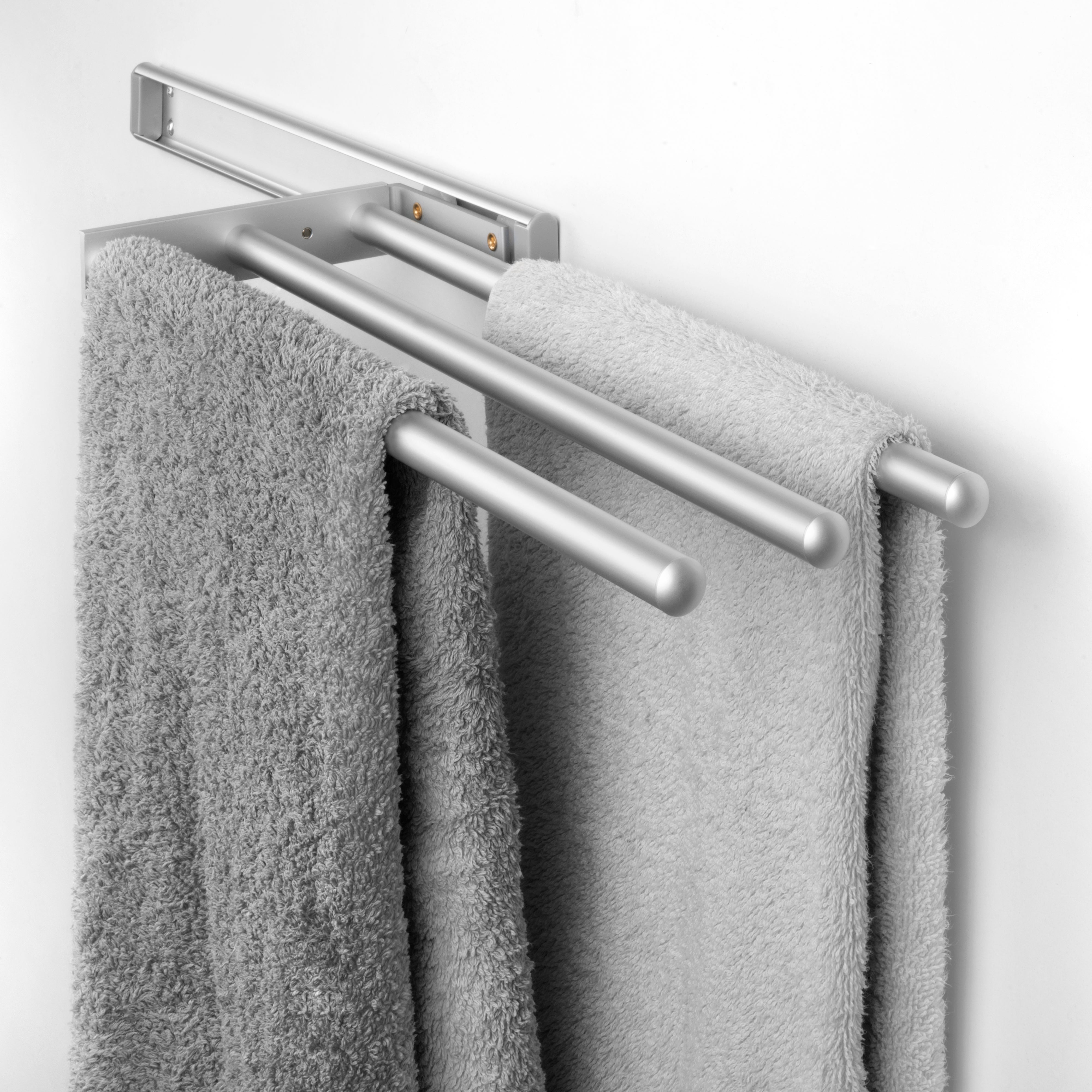 Emuca Porte-Serviettes Extensible 3 Bras 440 Mm - Support Aluminium Anodisé Mat Pour Cuisine Ou Salle De Bain