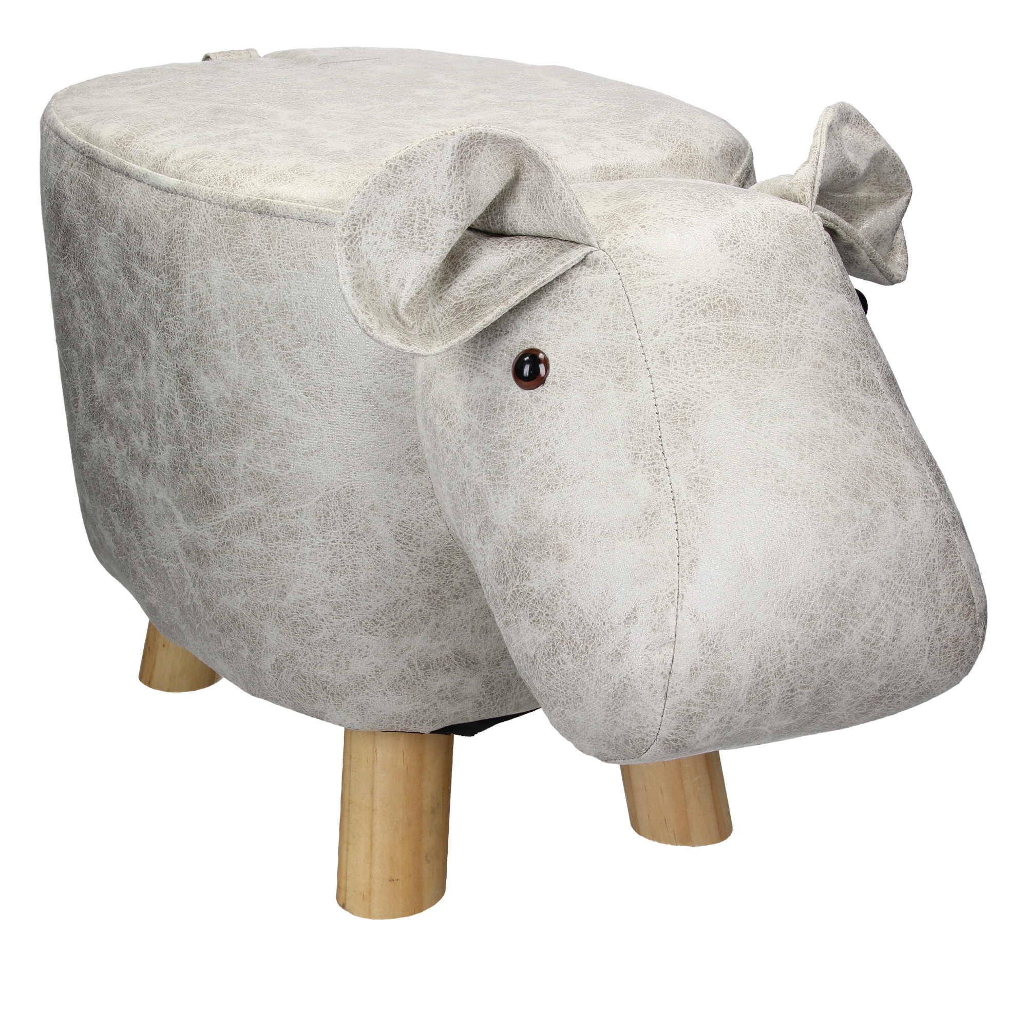 Womo-design taburete para niños forma animal hipopótamo - 65x31x37 cm - asiento reposapiés tapizado blanco-gris sillón otomano madera maciza puff con