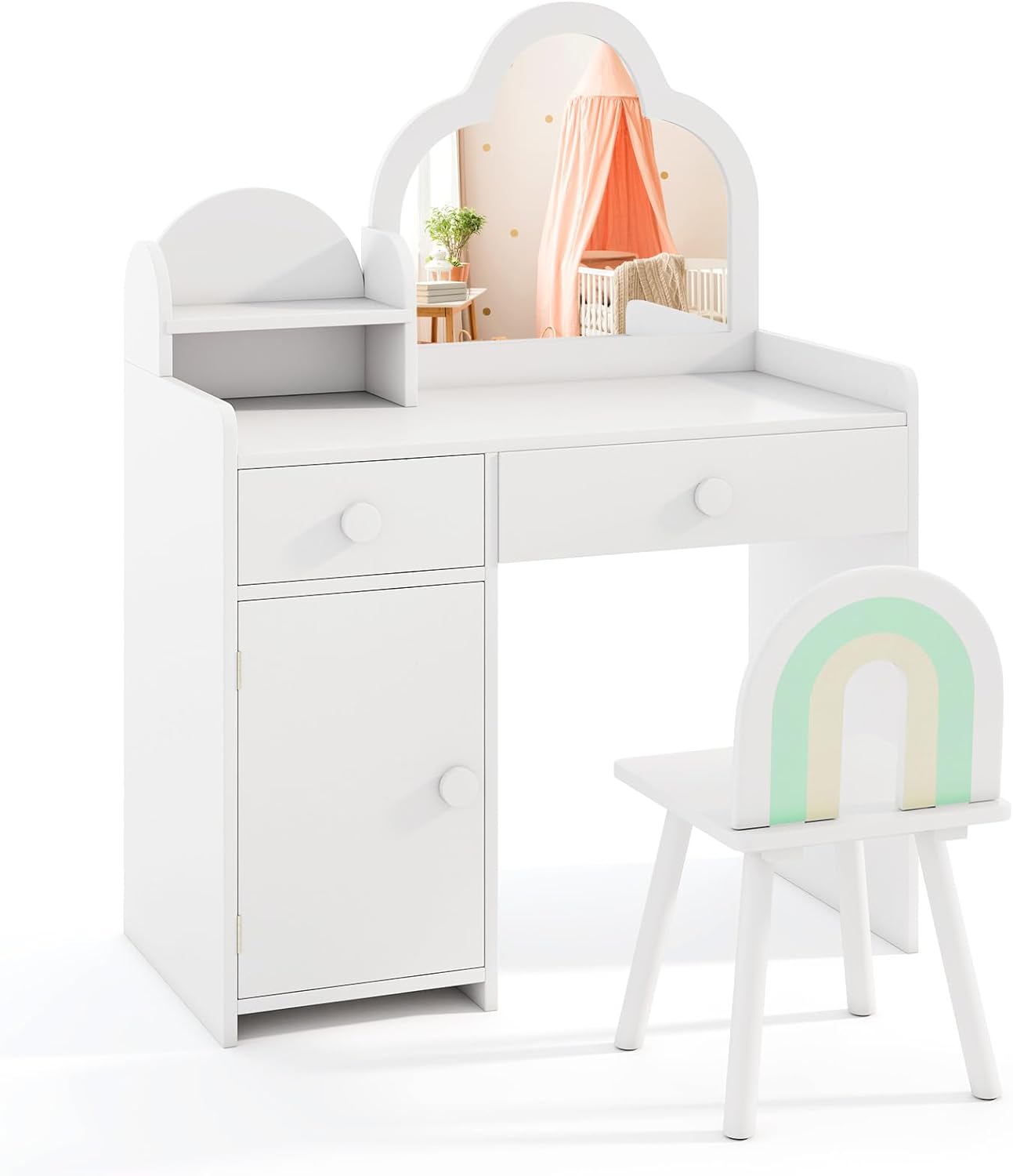 2 en 1 Bureau Couffeuse Enfant avec Chaise, Coiffeuse Enfant avec ...