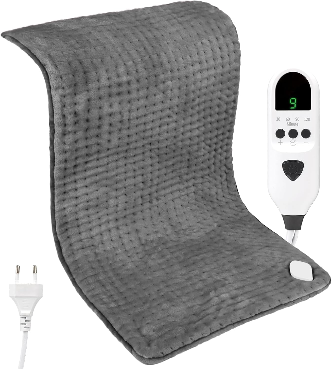 Elektryczna poduszka grzewcza z flaneli - 6 poziomów, możliwość prania, automatyczne wyłączanie, łagodzi ból pleców i szyi, 30x60cm, szara