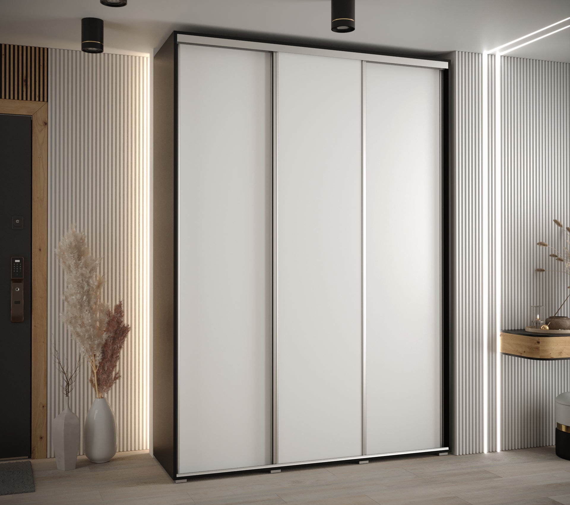 Szafa przesuwna wysoka Davos 1 170 x 45 x 235,2 cm czarny + biały + u. srebrny - Abiks Meble