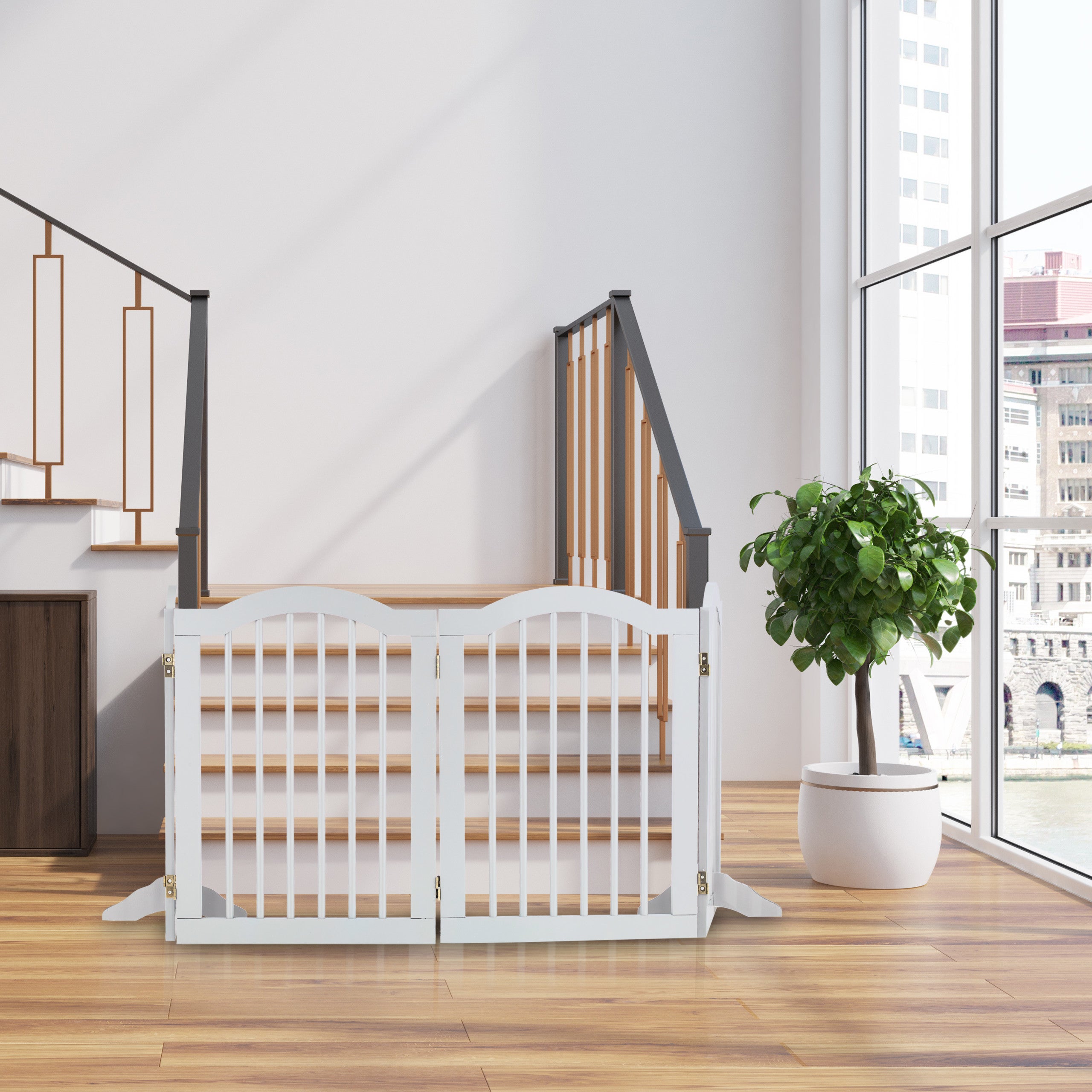 Barrière de Sécurité Non Fixe, Pliable, avec Pieds, H x L : 70 x 205,5 cm, pour Chiens, Blanche, Relaxdays - 2