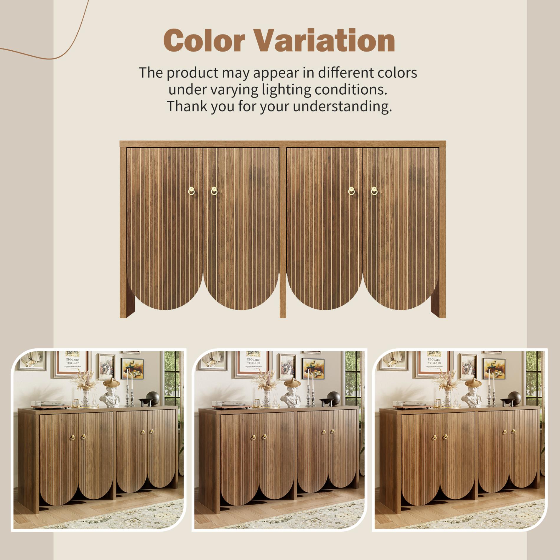 Elegancka orzechowa komoda – 147×40×80 cm z 4 drzwiami, regulowanymi półkami i aluminiowymi uchwytami - 4