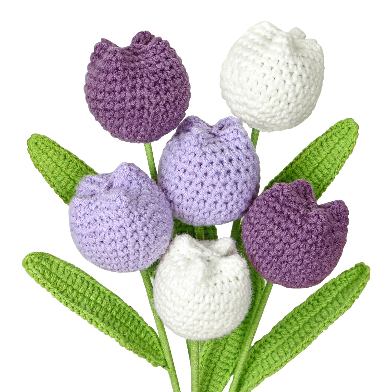 Conjunto de 6 tulipanes decorativos de ganchillo, ramo morado y blanco ...