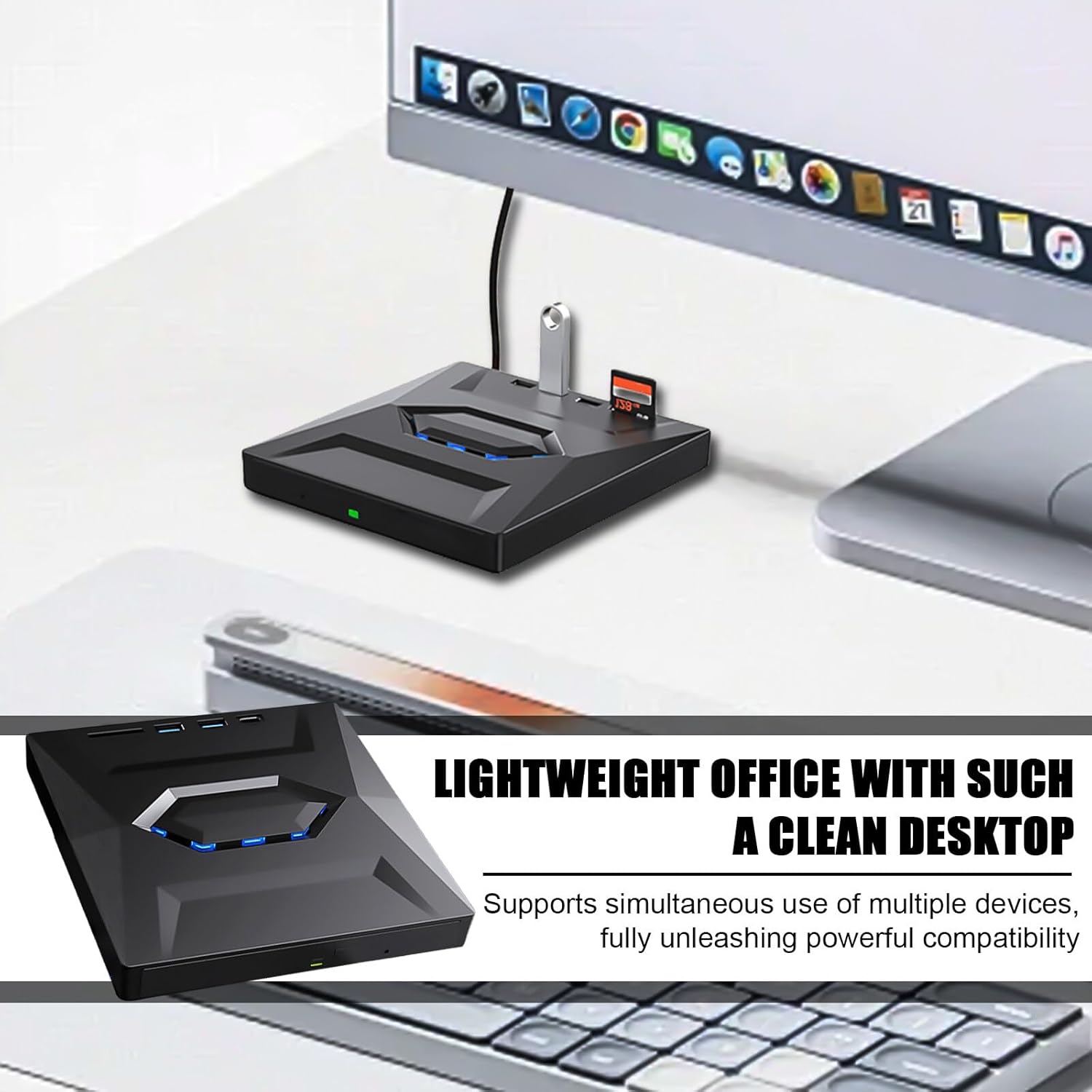 Graveur CD/DVD Multifonction USB 3.0 & Type-C, Lecteur DVD Externe 5 en 1, Transfert Haut Débit, Compatibilité Windows 11/10 Mac MacBook Linux, Noir - 4